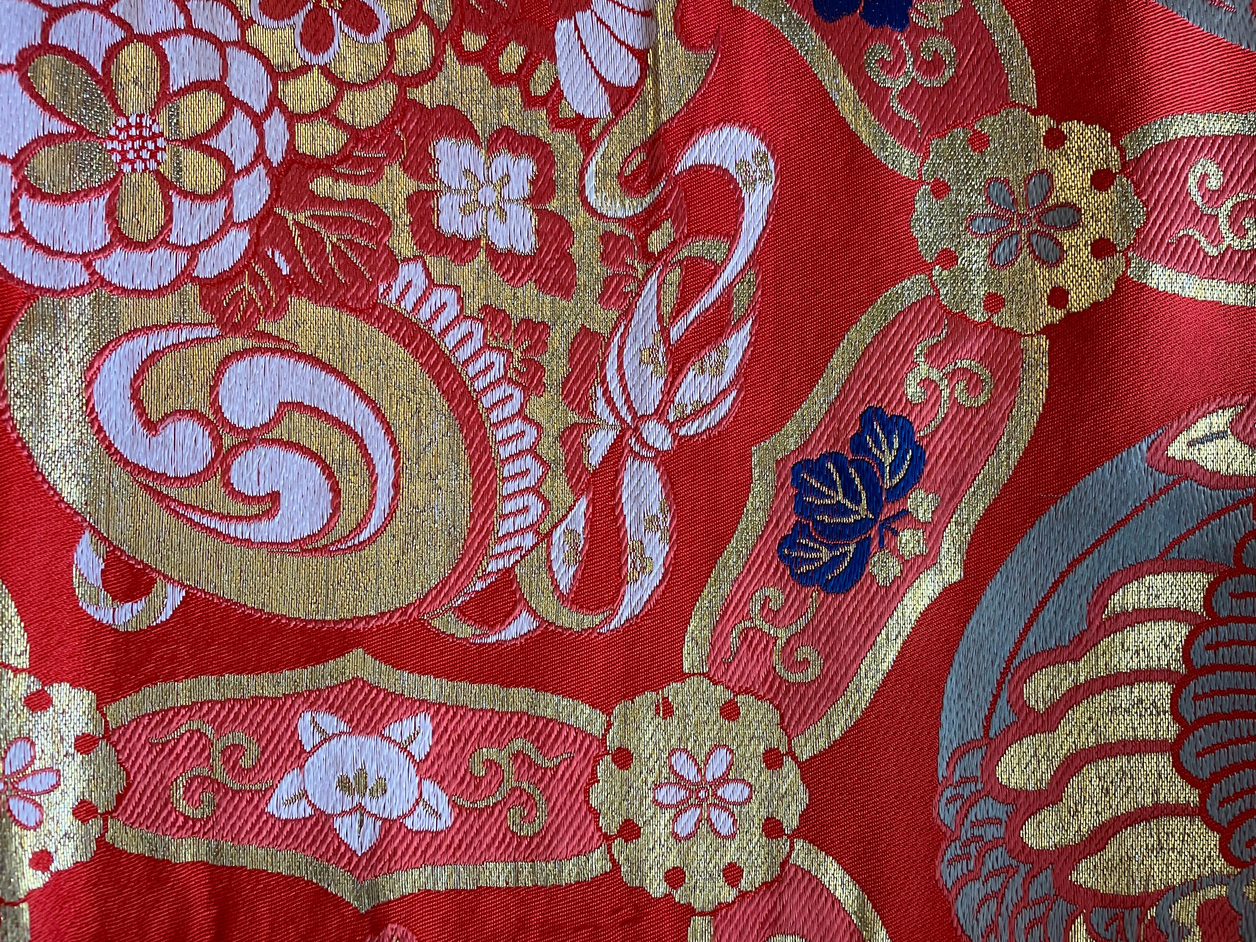 Mid-20th Century Antique Japanese Red Silk Half Belt 'Hanhaba obi', 1960s