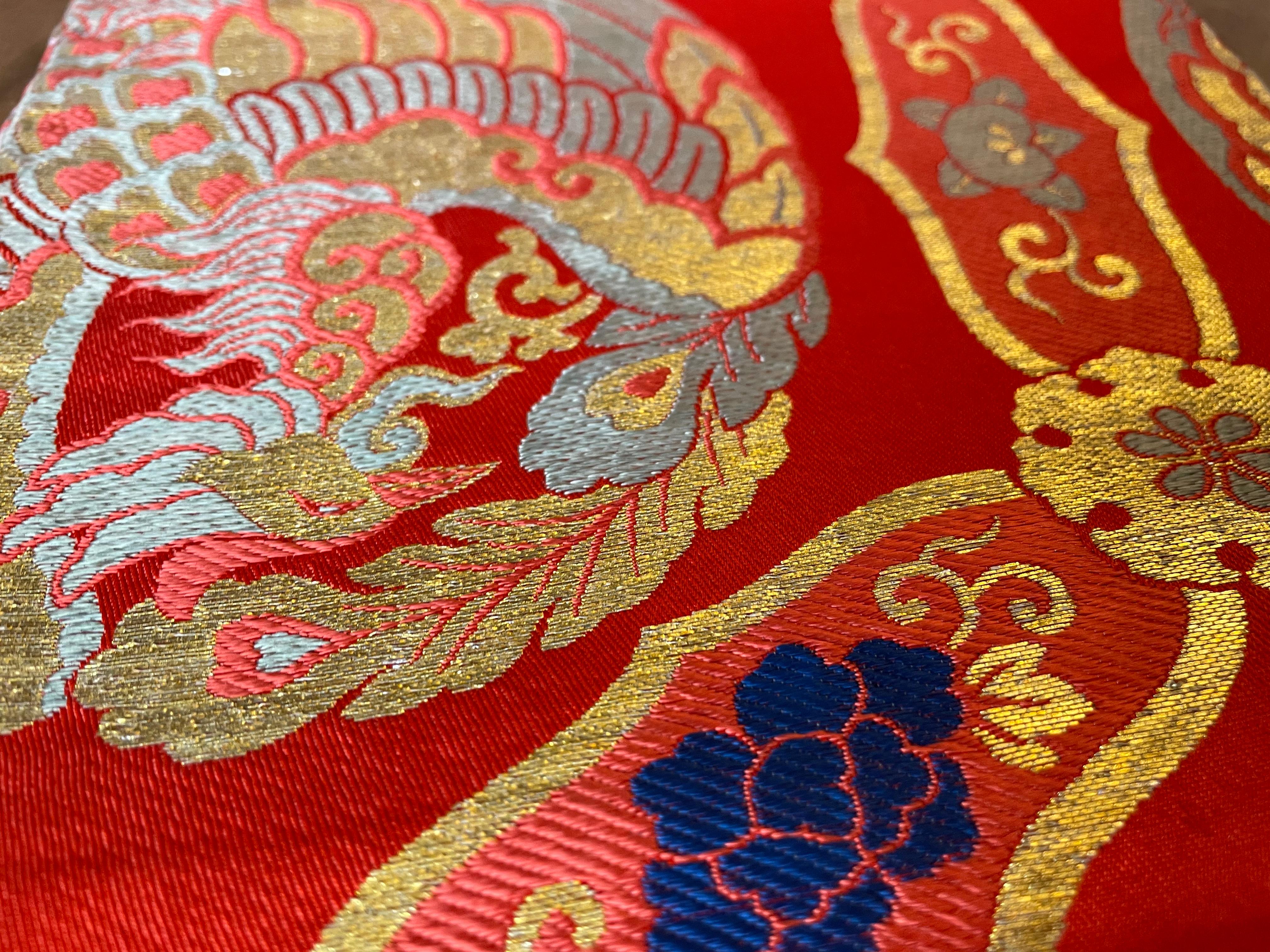 Antique Japanese Red Silk Half Belt 'Hanhaba obi', 1960s 1
