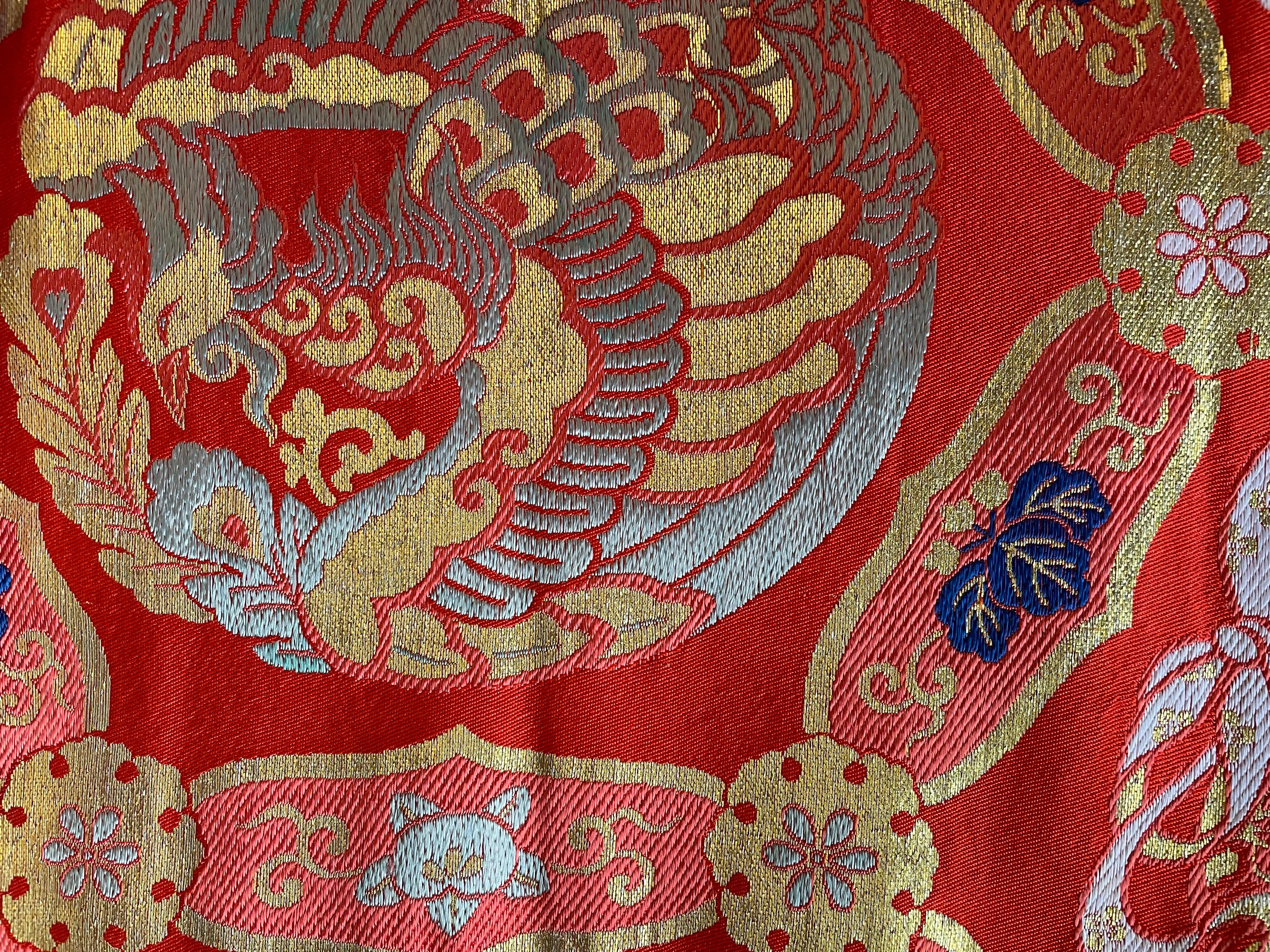 Antique Japanese Red Silk Half Belt 'Hanhaba obi', 1960s 2