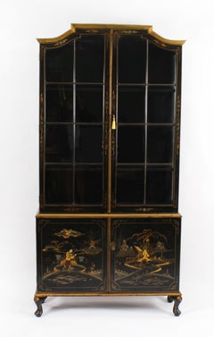 Antique Japanese Revival Black Lacquered Display Cabinet Circa1900