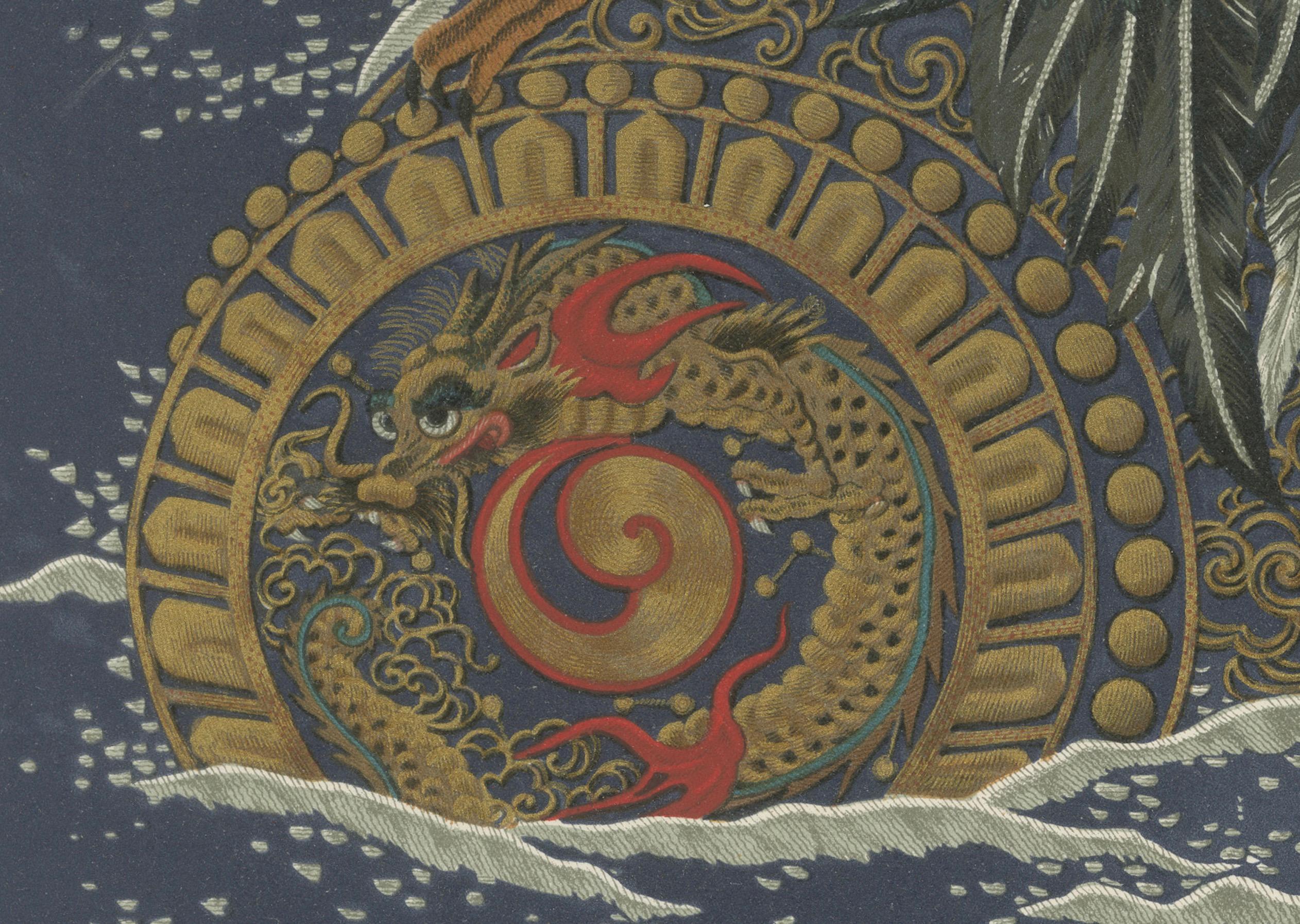 Antiker japanischer Hahn- und Hen-Druck: Symbolische Schönheit, 19. Jahrhundert (Papier) im Angebot