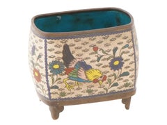 Antique Japanese Rooster Cloisonné Enamel Planter