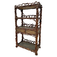 Antique Japanese Root Shelf Display with Drawers
