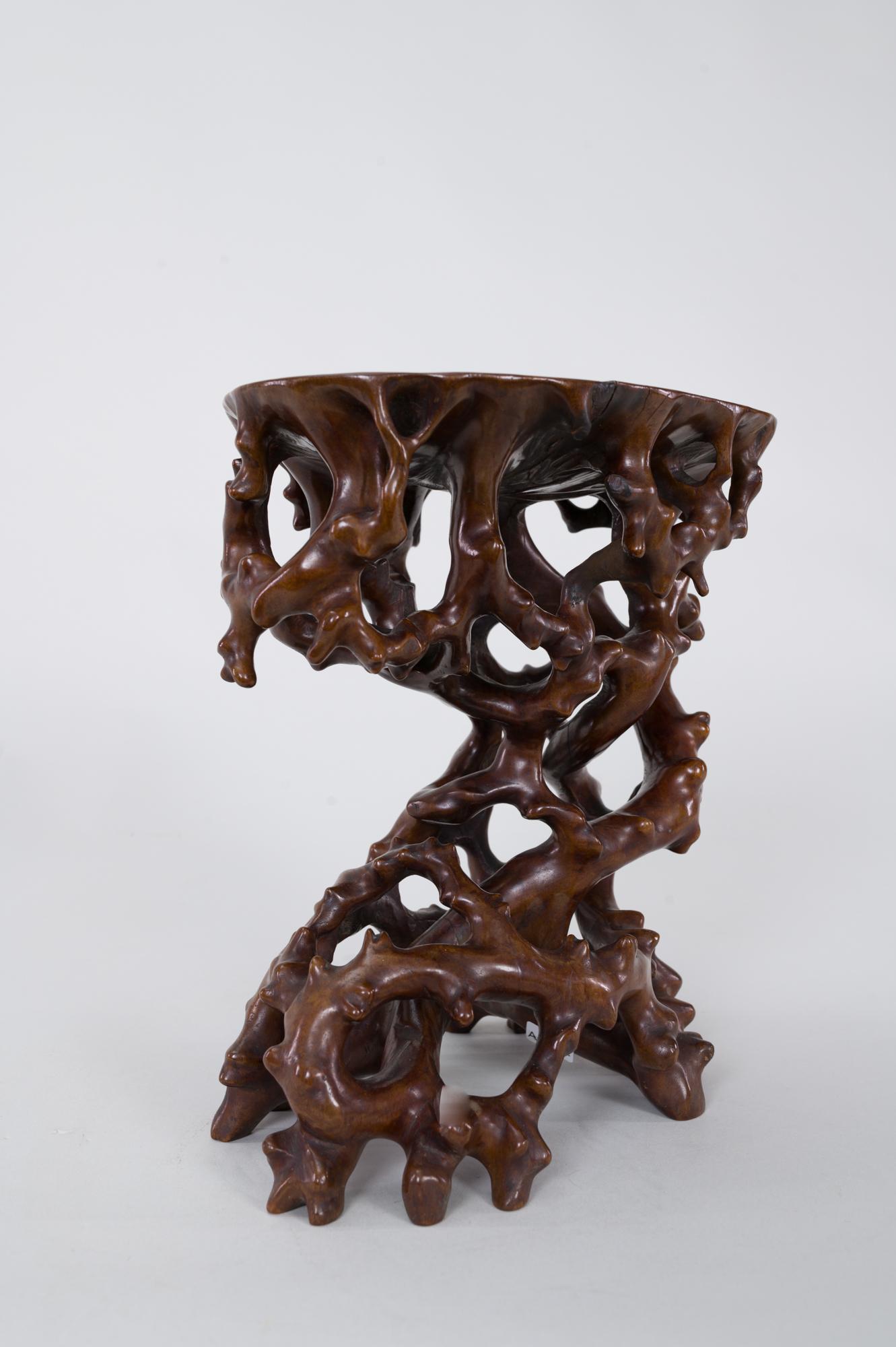 Hand-Carved Antique Japanese Root Stand For Sale