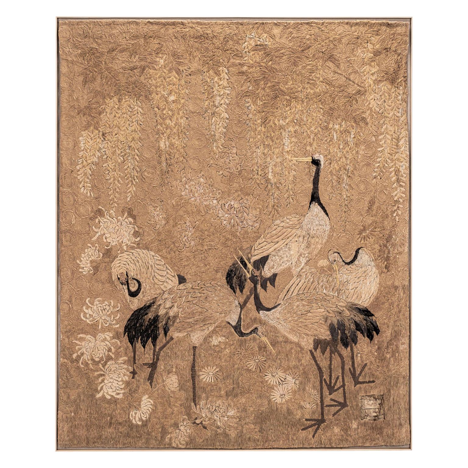 Antique Japanese Rope Embroidery Tapestry
