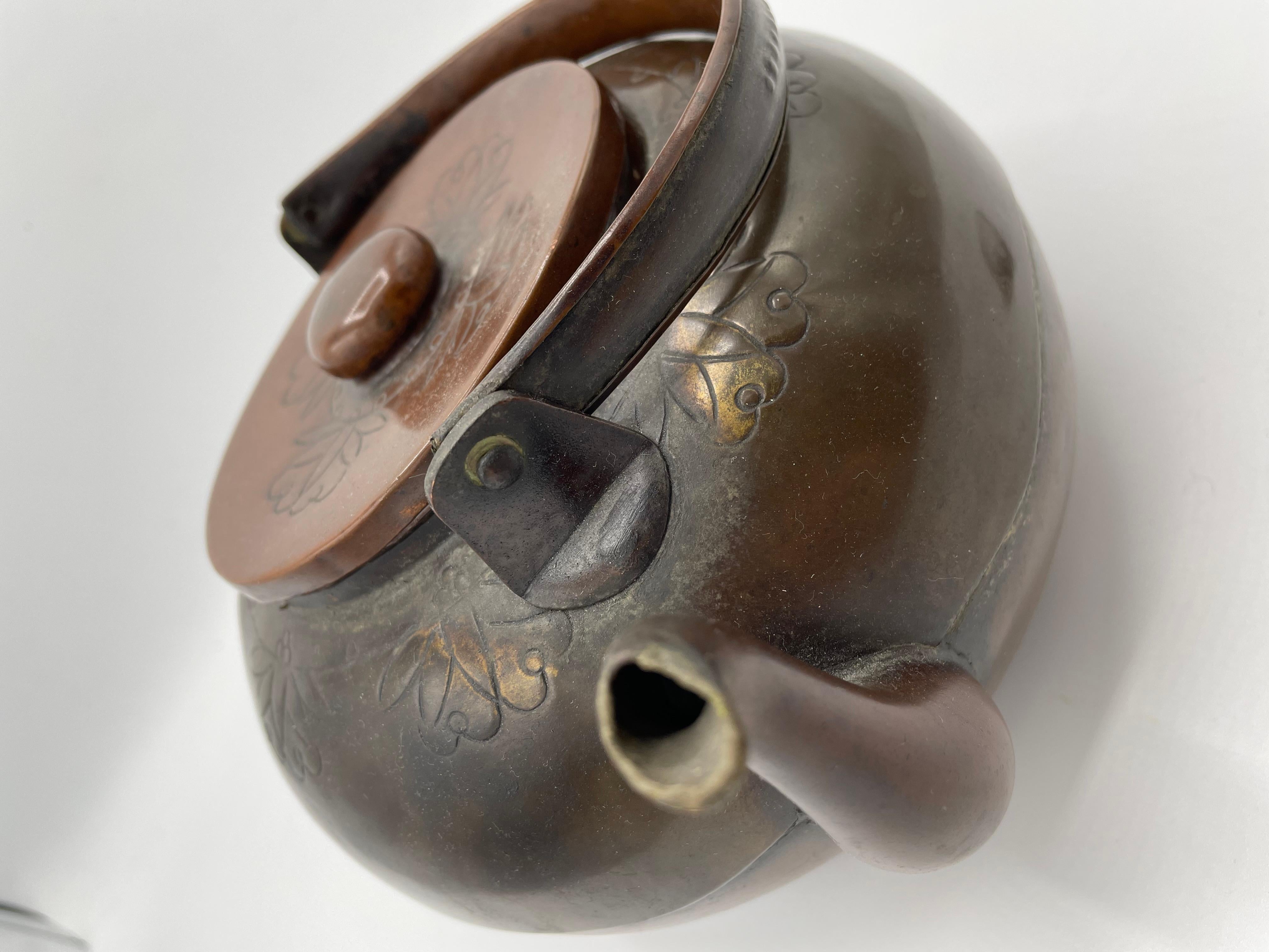 Antique Japanese Round Pitcher 'Yakan' with Copper 1920s for Tea Ceremony For Sale 6