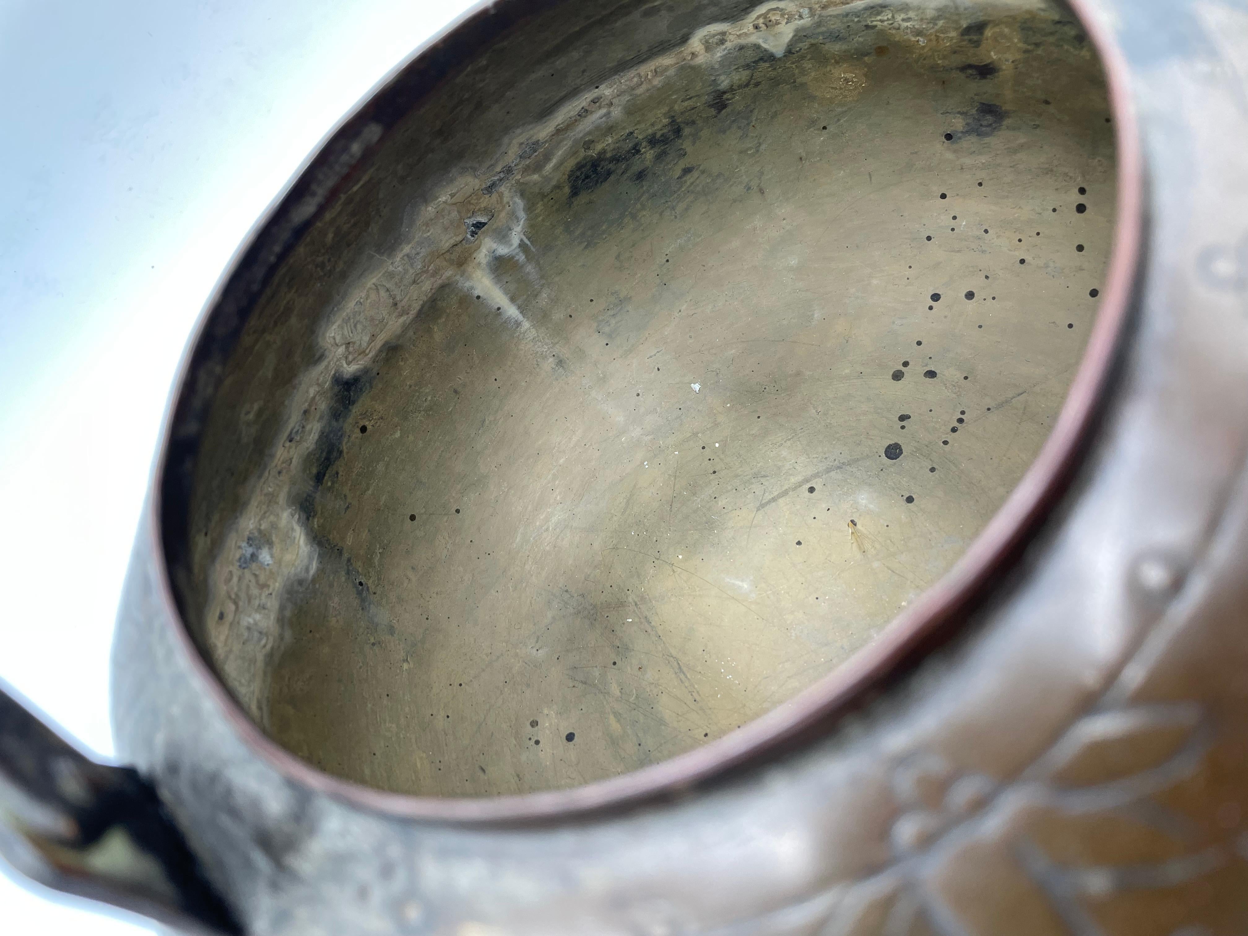 Antique Japanese Round Pitcher 'Yakan' with Copper 1920s for Tea Ceremony For Sale 3
