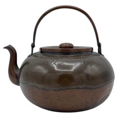 Antique Japanese Round Pitcher 'Yakan' with Copper 1920s for Tea Ceremony