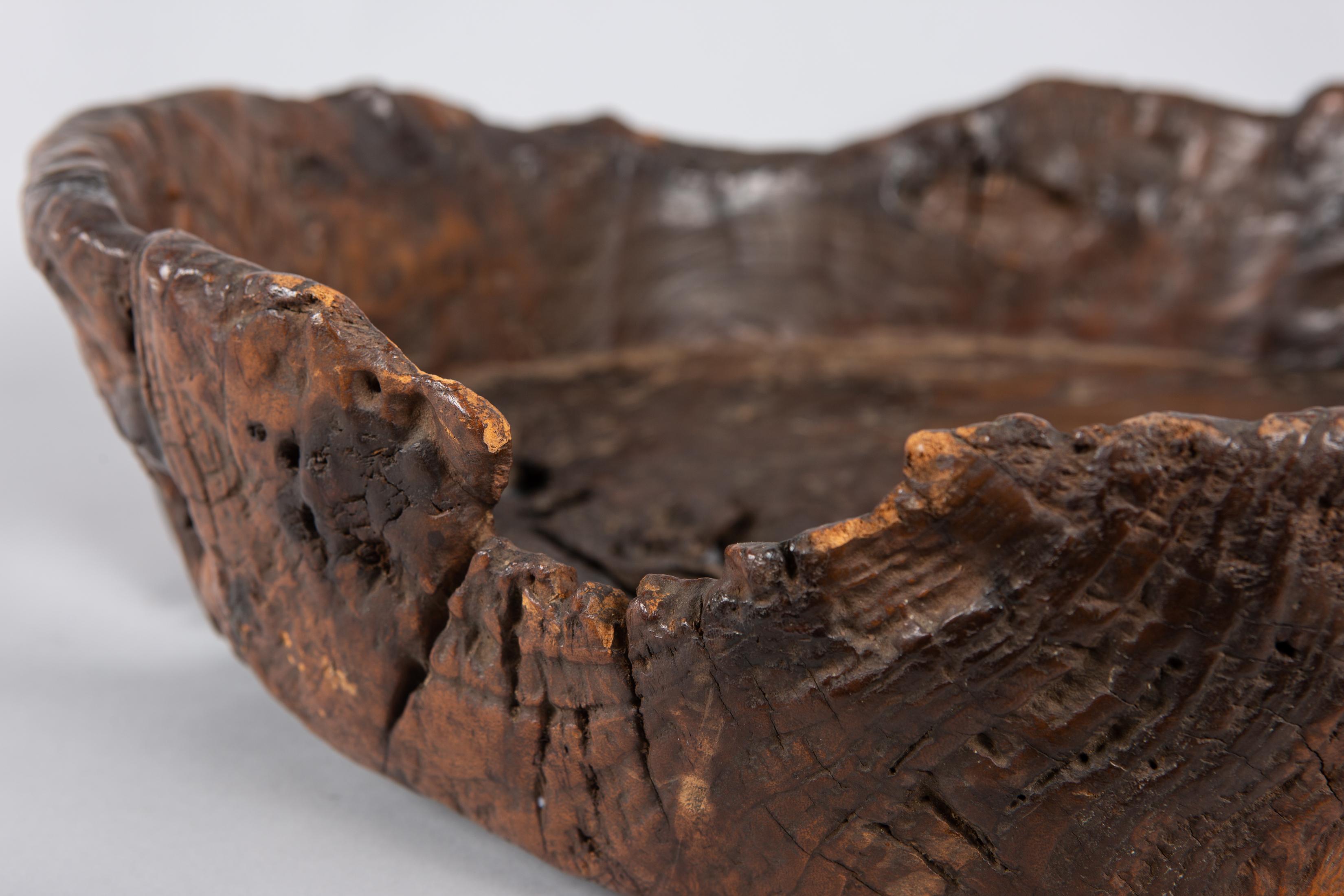 Hand-Carved Antique Japanese Rustic Burl Bowl For Sale