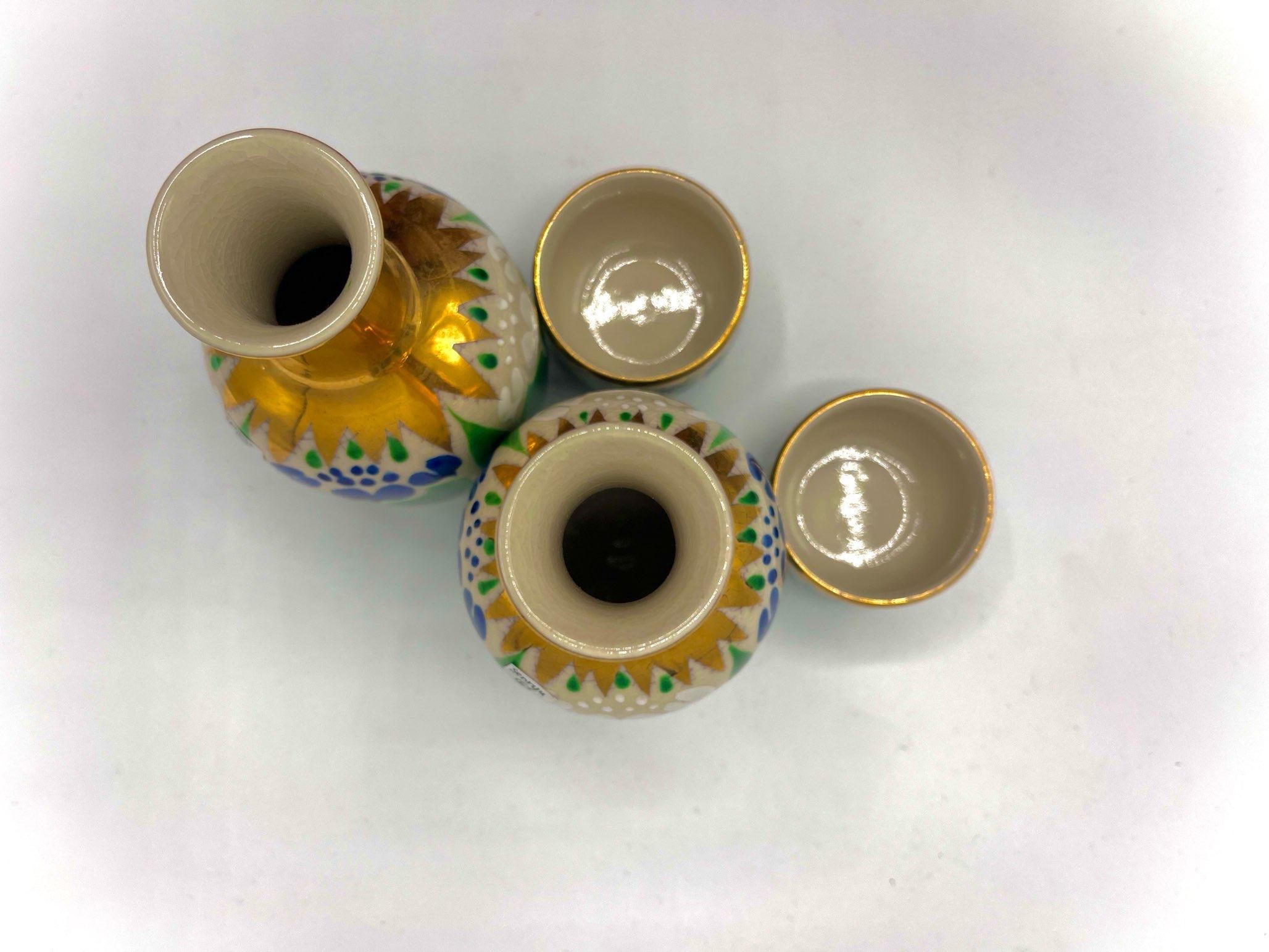 Copper Antique Japanese Sake 2bottles and 5cups Set