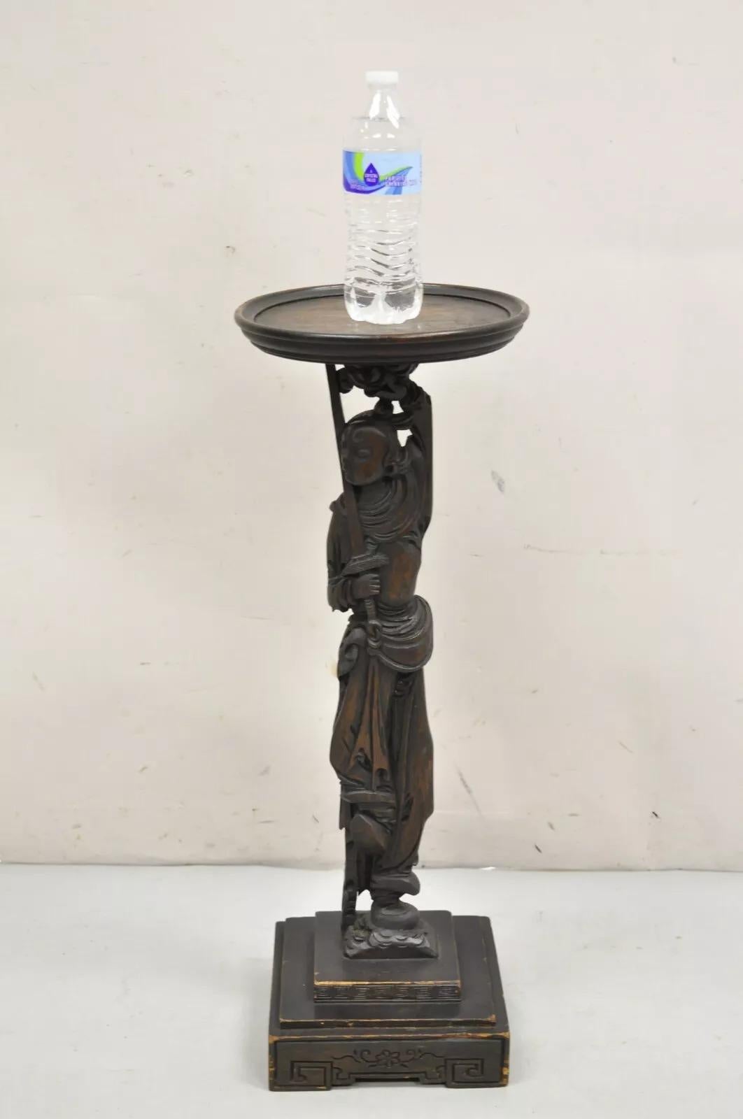 Antike japanische Samurai-Krieger Figural geschnitzt Wood Smoking Stand Beistelltisch im Angebot 3