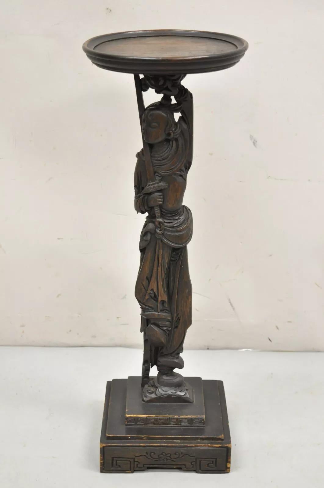 Antike japanische Samurai-Krieger Figural geschnitzt Wood Smoking Stand Beistelltisch im Angebot 5