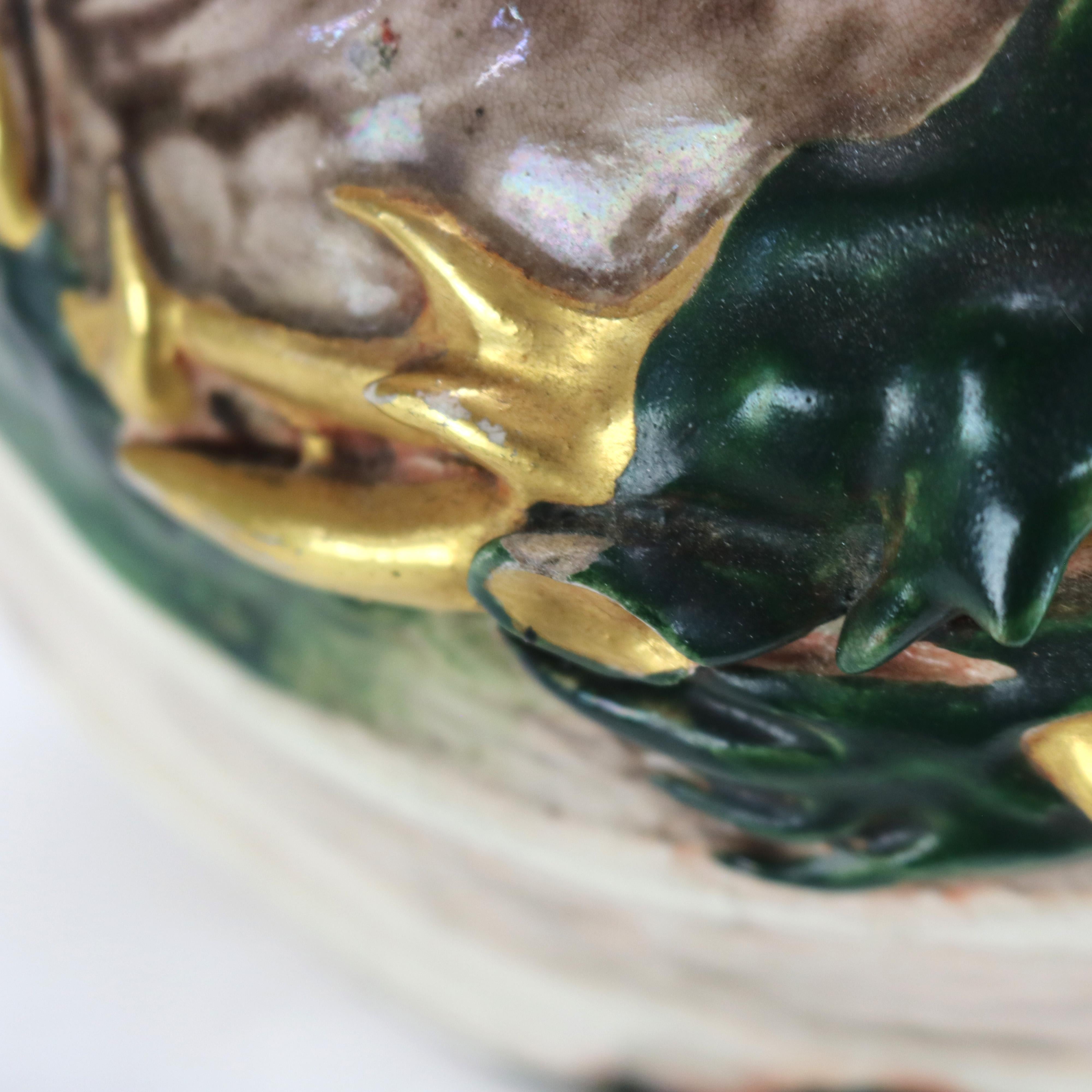 Antique Japanese Satsuma Carved in Relief Parcel Gilt Pottery Dragon Vase C1920 6