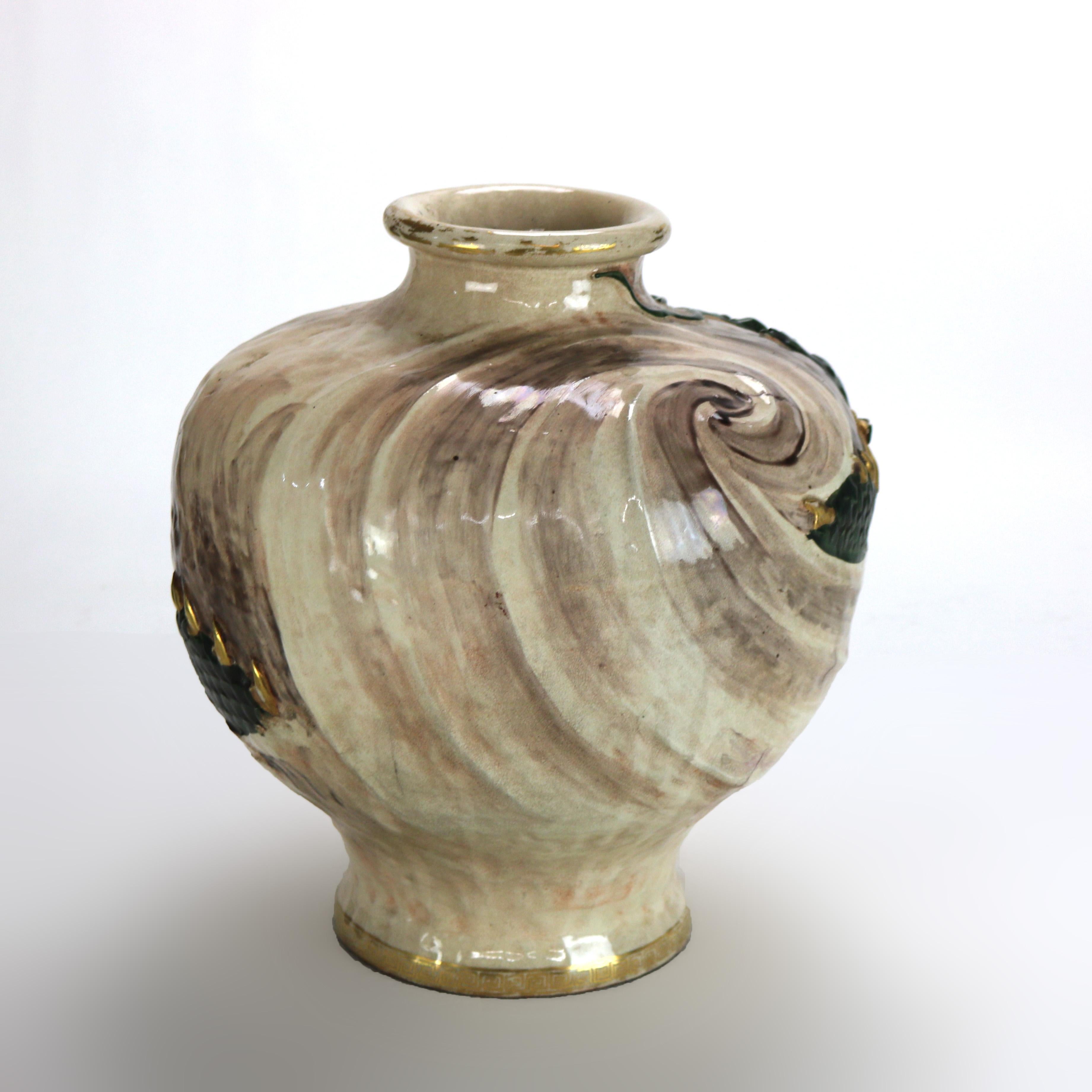 Antique Japanese Satsuma Carved in Relief Parcel Gilt Pottery Dragon Vase C1920 1