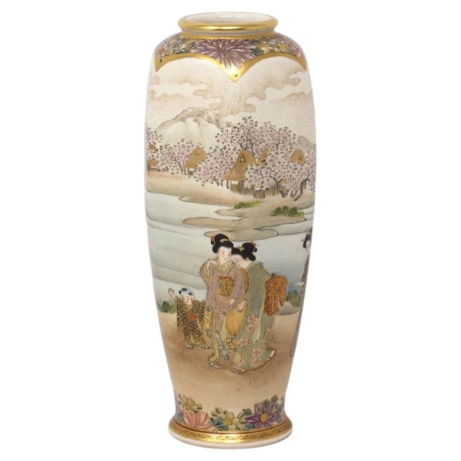 Antike japanische Satsuma-Steingutvase von Koshida, Meiji-Zeit