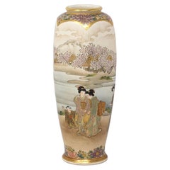 Antique Japanese Satsuma Earthenware Vase by Koshida, Meiji Period