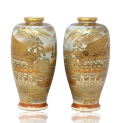 Antique Japanese Satsuma Earthenware Vases by Shozan from the Meiji Period
