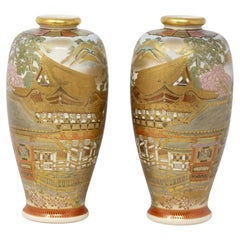 Antique Japanese Satsuma Earthenware Vases by Shozan from the Meiji Period