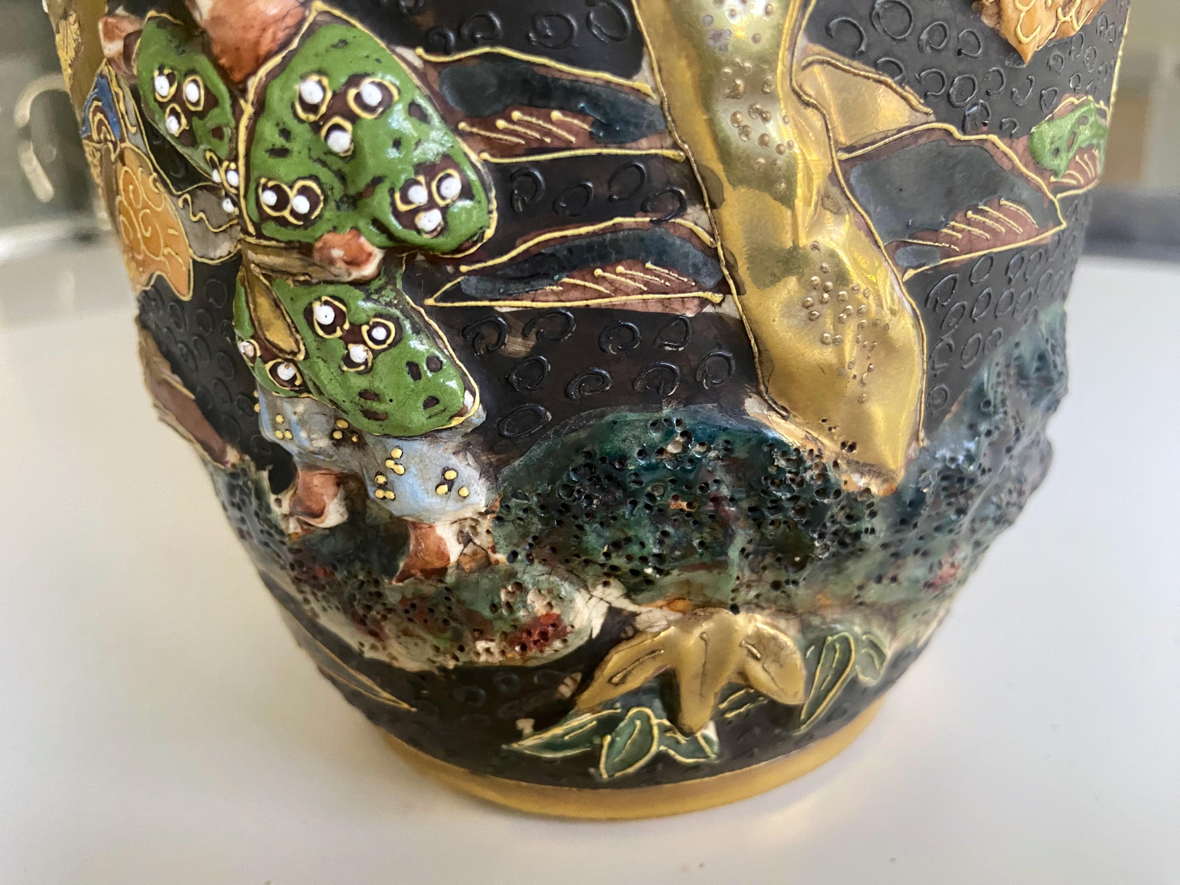 Antique Japanese Satsuma Figural Ceramic Vase  For Sale 6