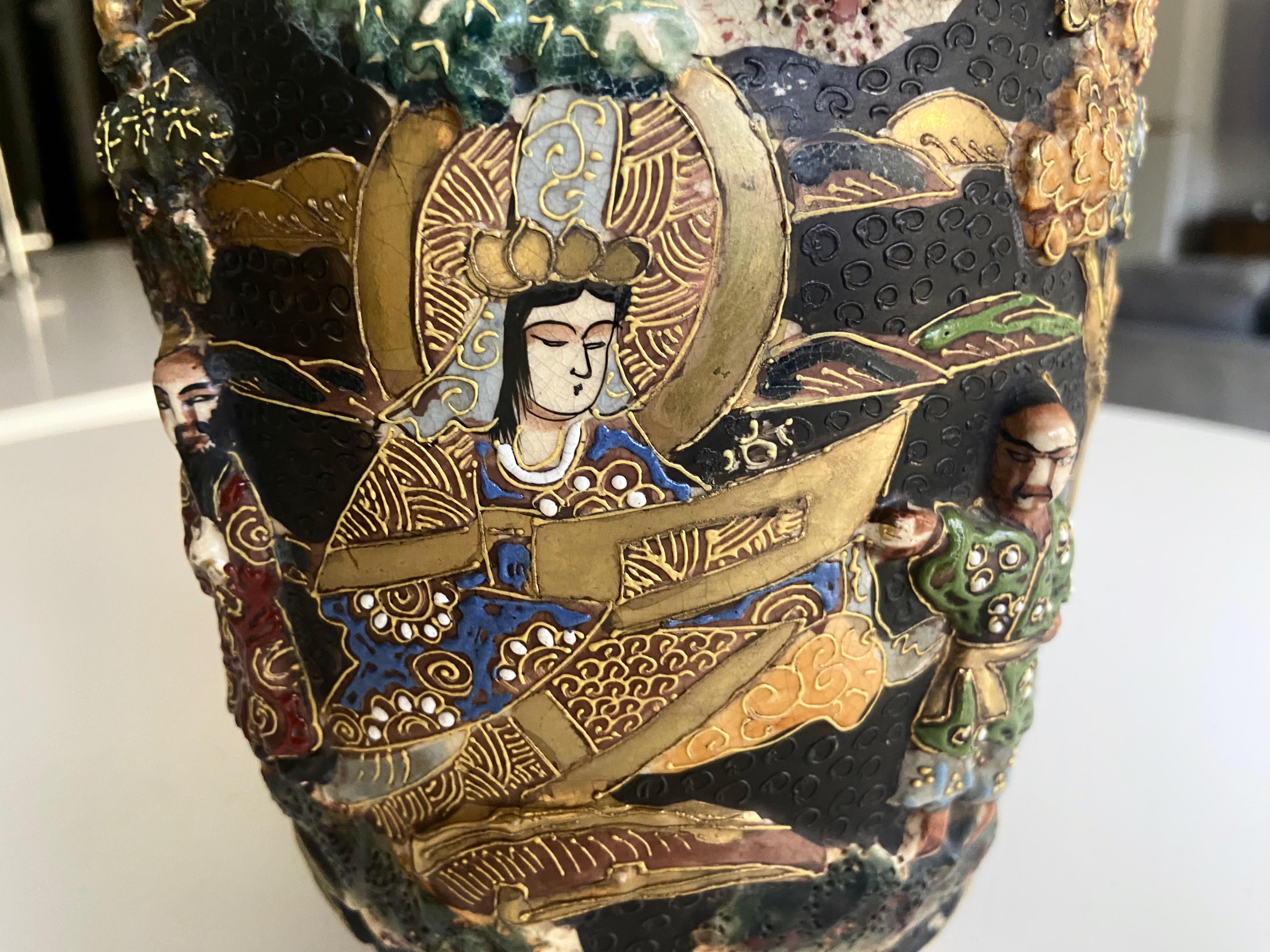 Antique Japanese Satsuma Figural Ceramic Vase  For Sale 7