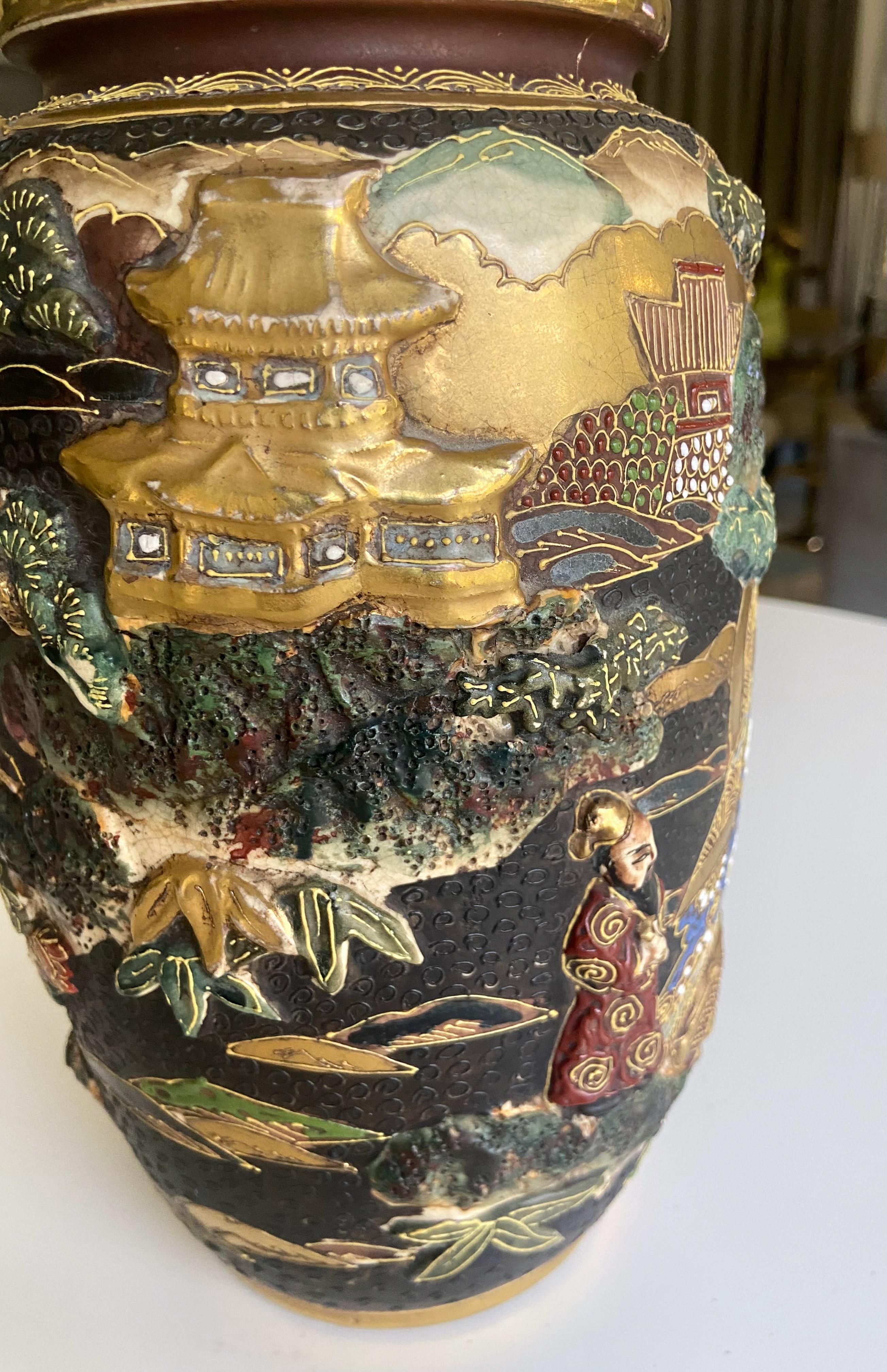 Antique Japanese Satsuma Figural Ceramic Vase  For Sale 8