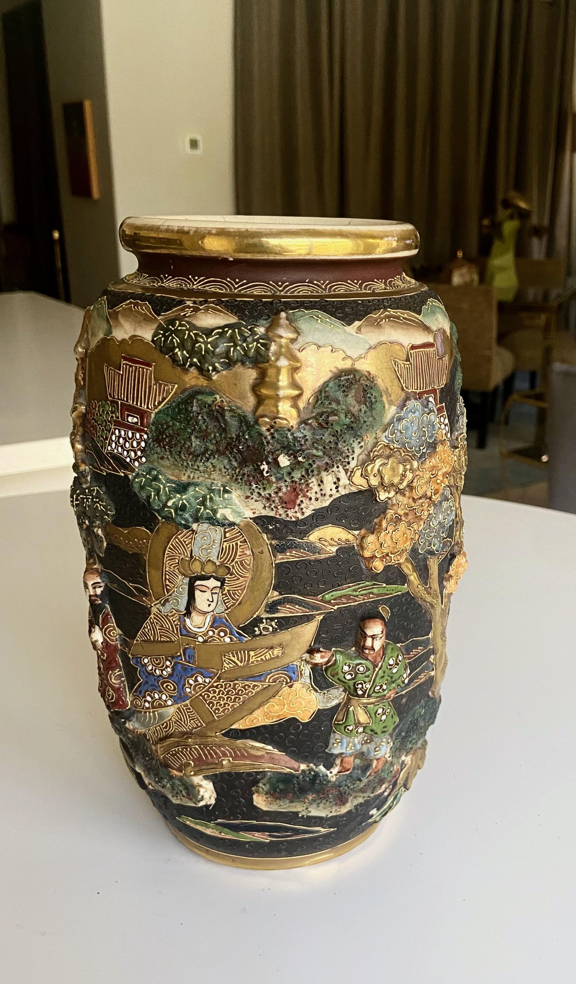 Antique Japanese Satsuma Figural Ceramic Vase  For Sale 14
