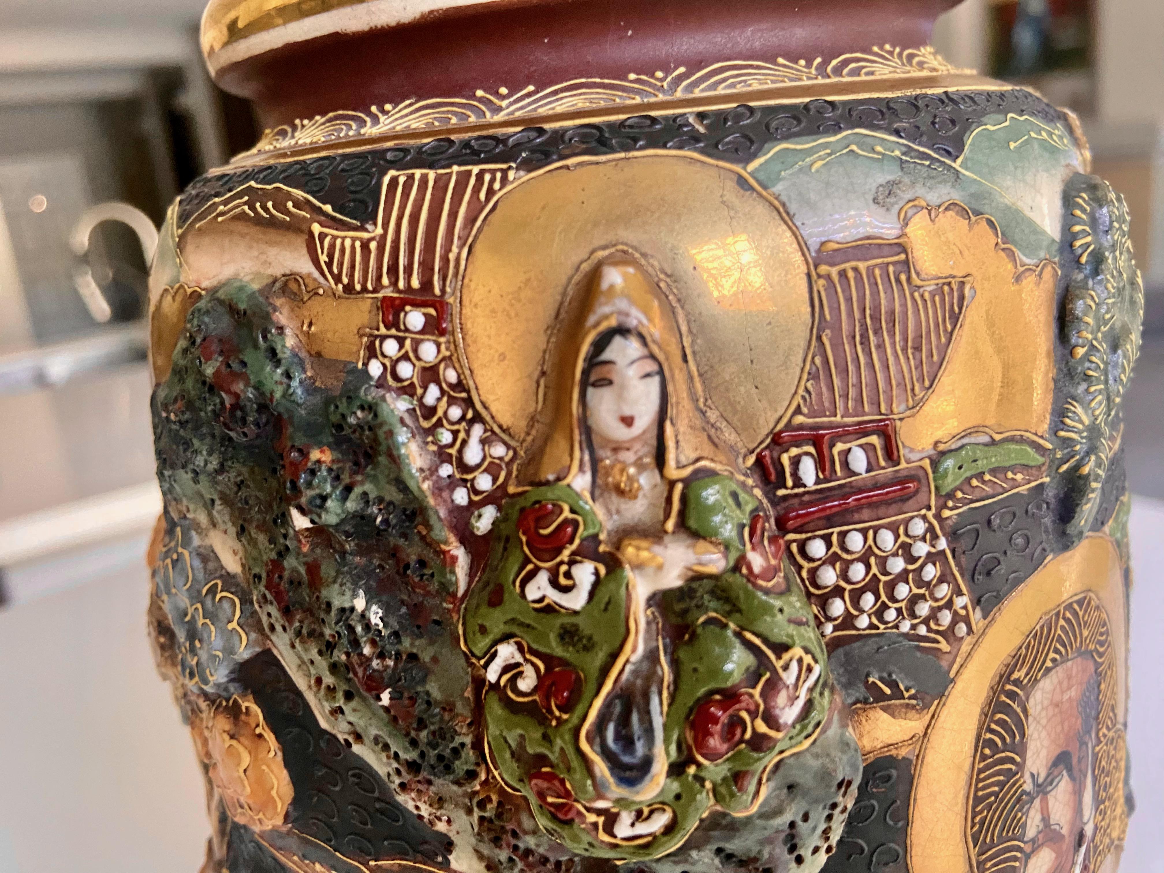 Antique Japanese Satsuma Figural Ceramic Vase  For Sale 2