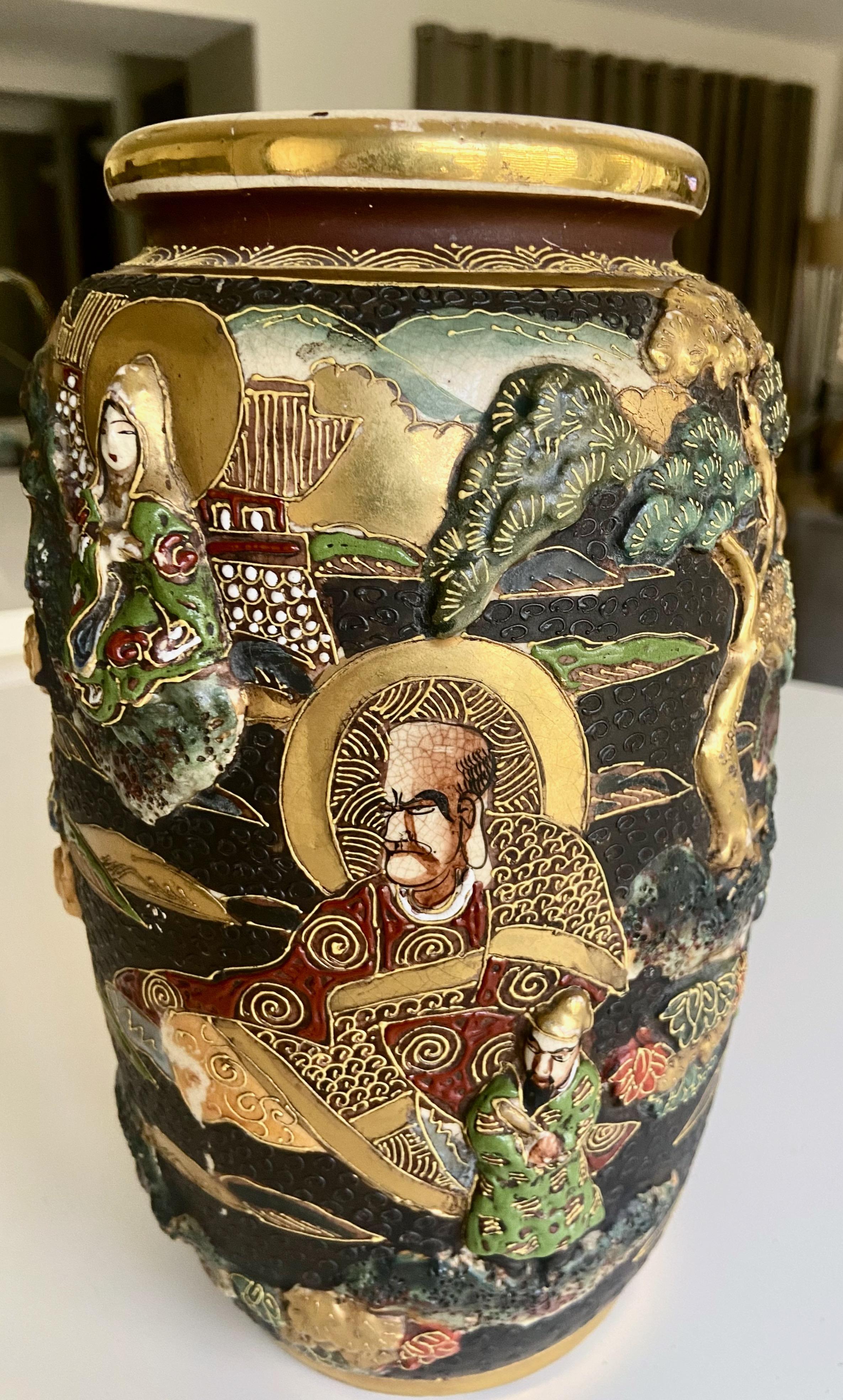 Antique Japanese Satsuma Figural Ceramic Vase  For Sale 5