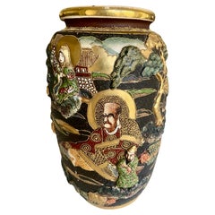 Antique Japanese Satsuma Figural Ceramic Vase 