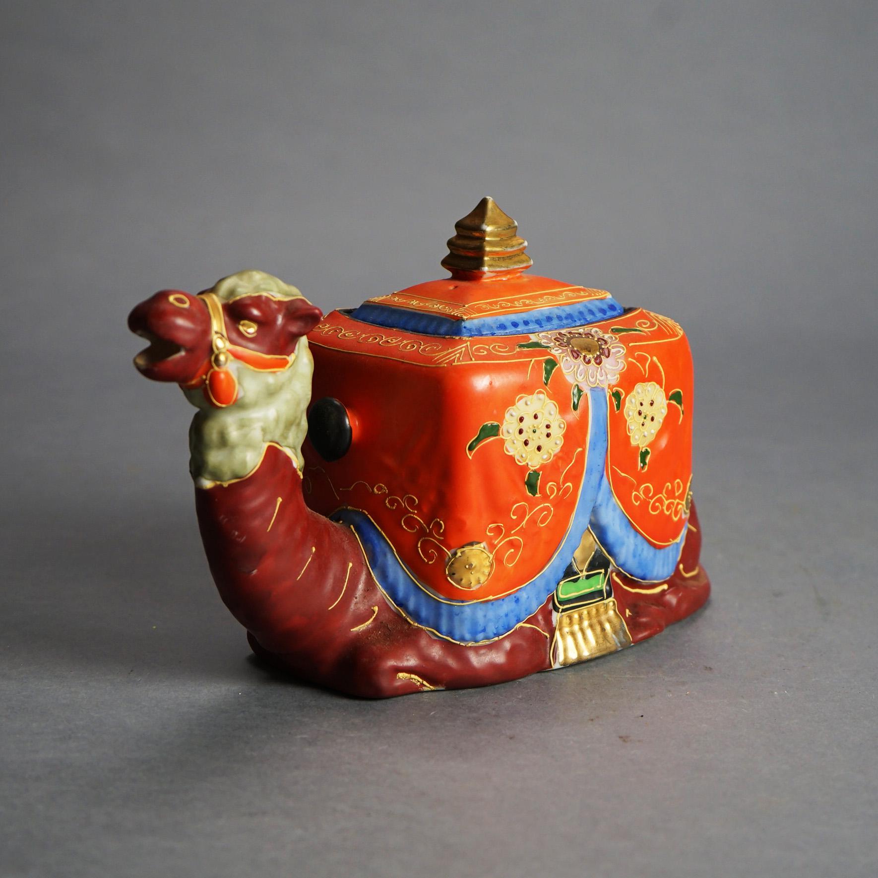 Antique Japanese Satsuma Figural Pottery Camel Jar C1920 In Good Condition For Sale In Big Flats, NY