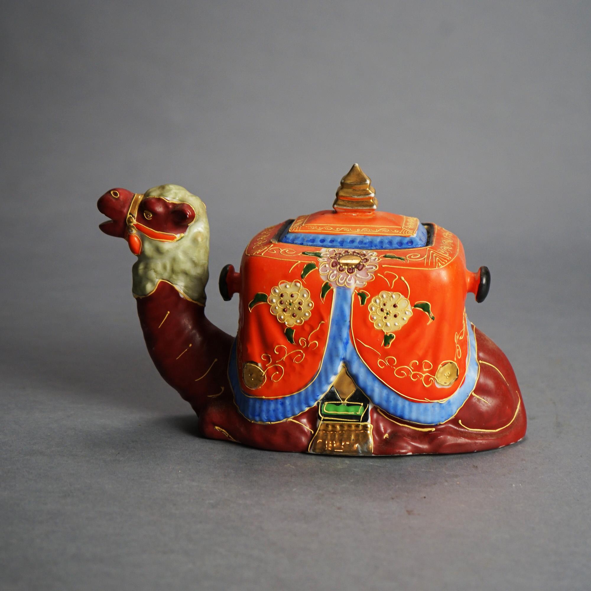 20th Century Antique Japanese Satsuma Figural Pottery Camel Jar C1920 For Sale