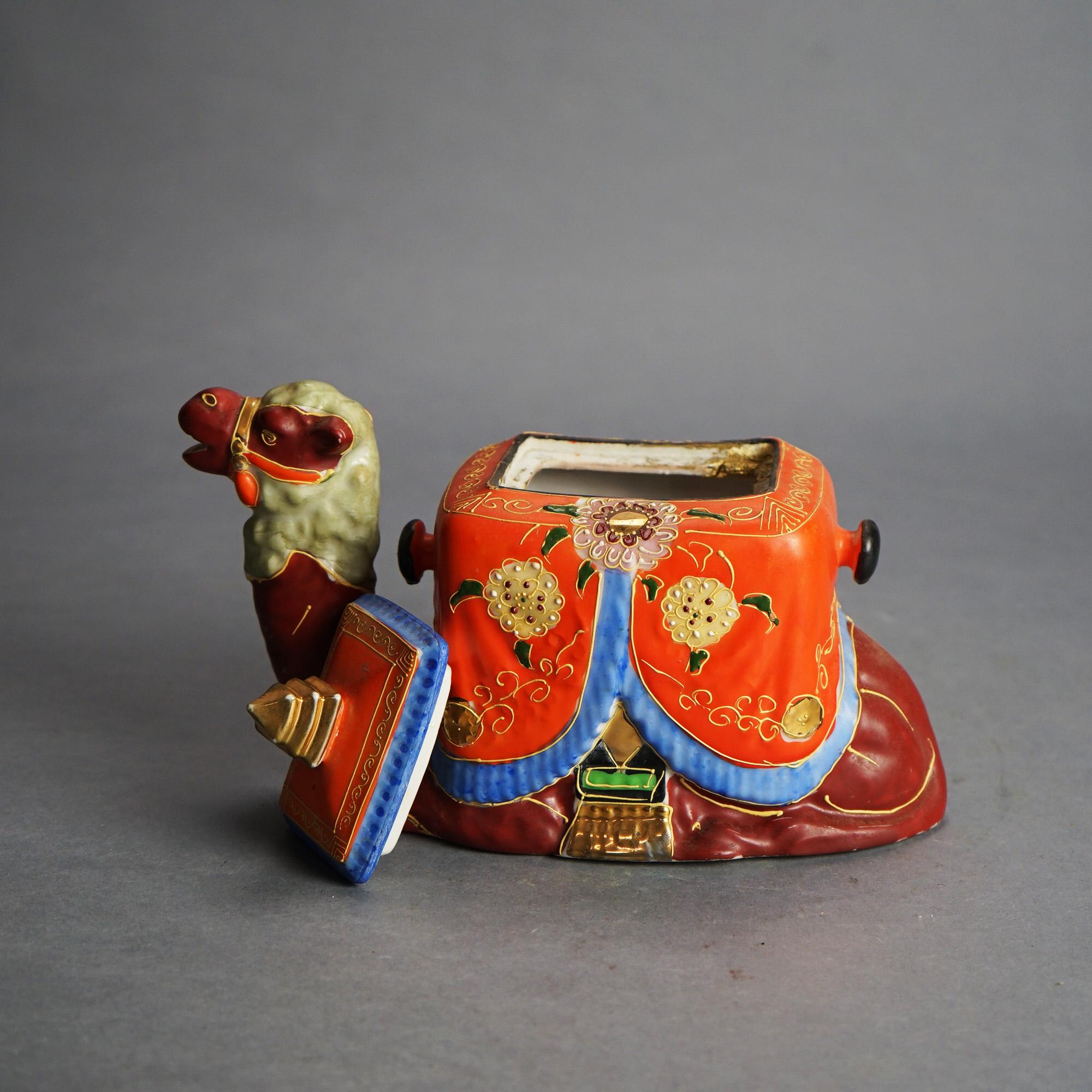 Antique Japanese Satsuma Figural Pottery Camel Jar C1920 For Sale 1