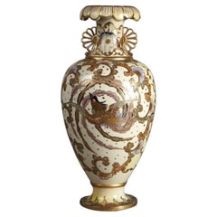 Antique Japanese Satsuma Gilt Decorated Porcelain Vase with Bird C1900