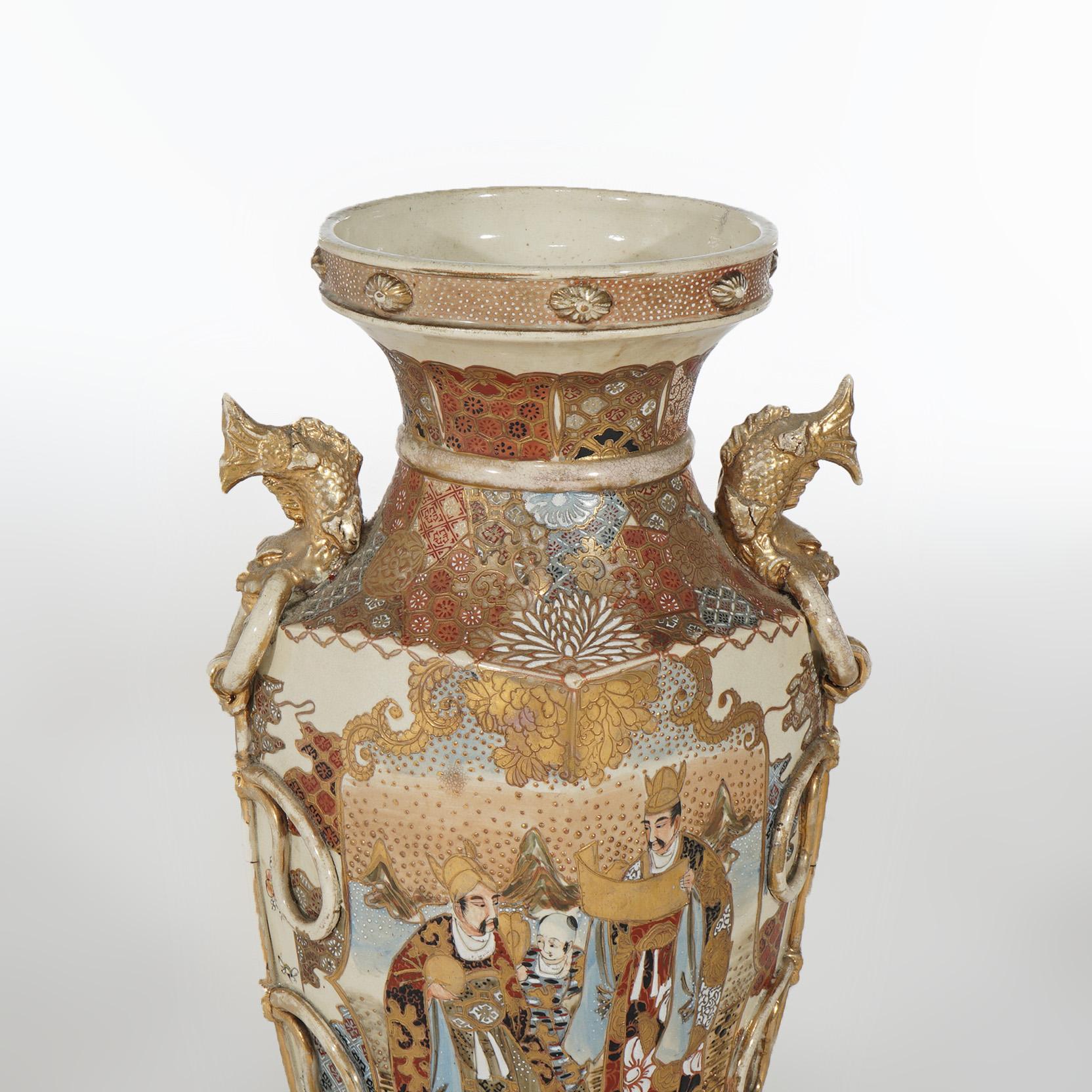 Antique Japanese Satsuma Hand Painted & Gilt Pottery Floor Vase C1920 2