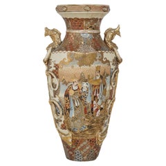 Antique Japanese Satsuma Hand Painted & Gilt Pottery Floor Vase C1920