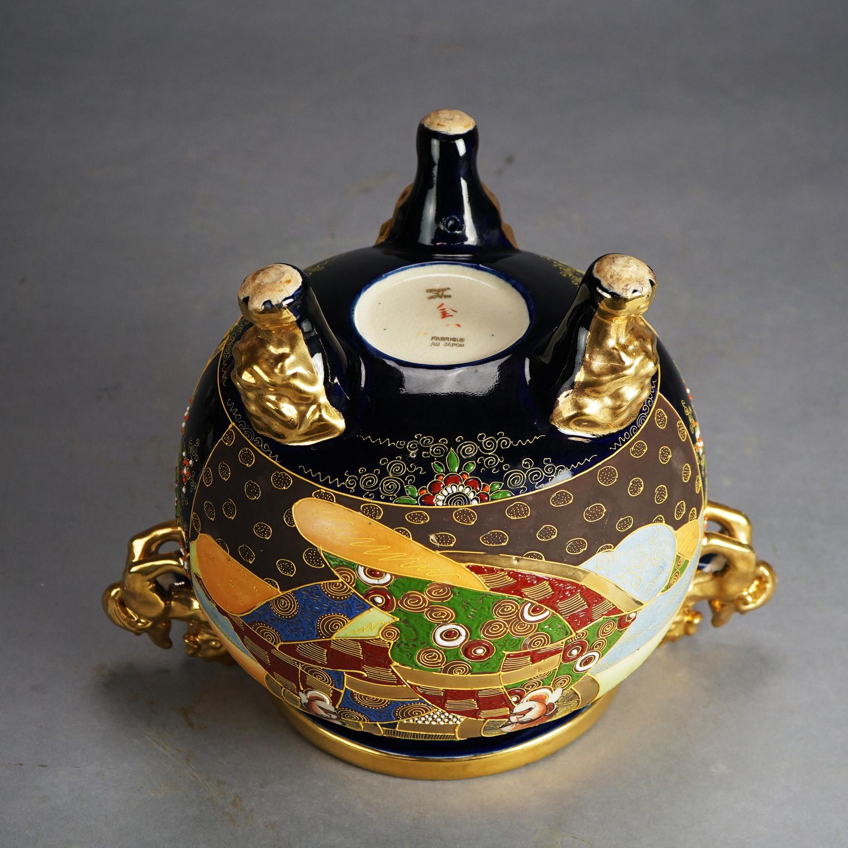 Antique Japanese Satsuma Hand Painted Porcelain Figural & Footed Censer c1930 6