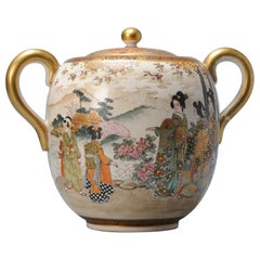 Antigua Jarra Japonesa Satsuma con Marca Japón, Siglo XIX