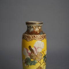 Antique Japanese Satsuma Meiji Floral & Gilt Decorated Porcelain Vase C1910