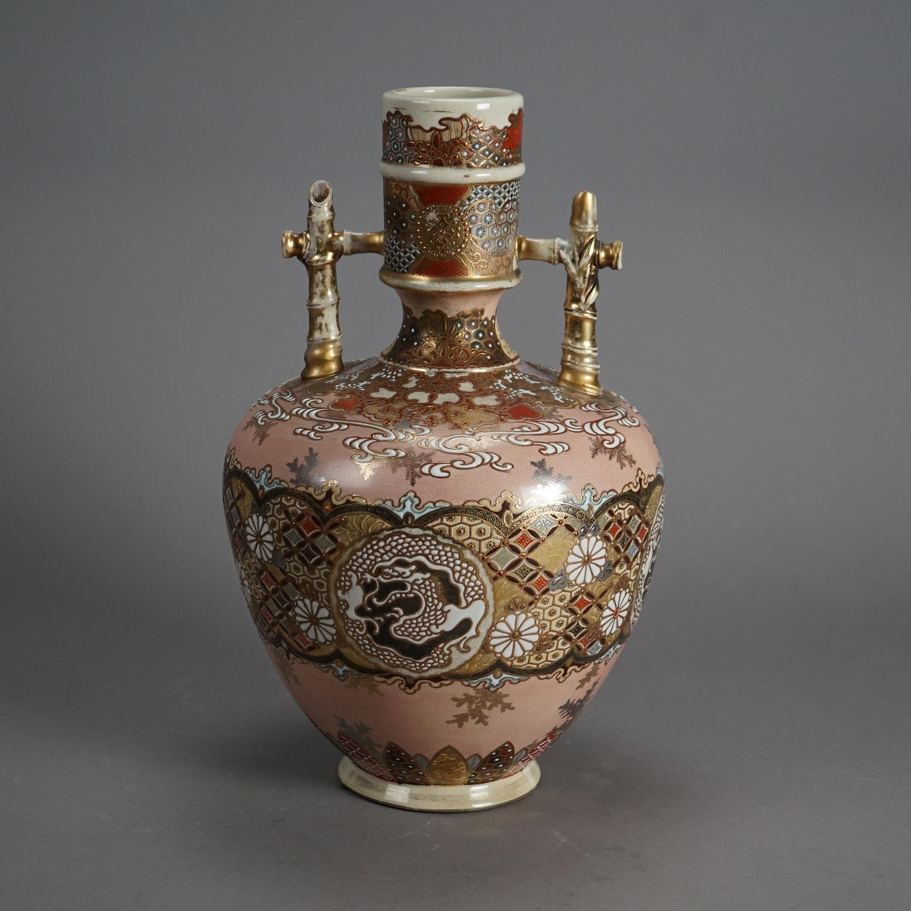 Asian Antique Japanese Satsuma Meiji Pottery Bottle Vase C1910 For Sale