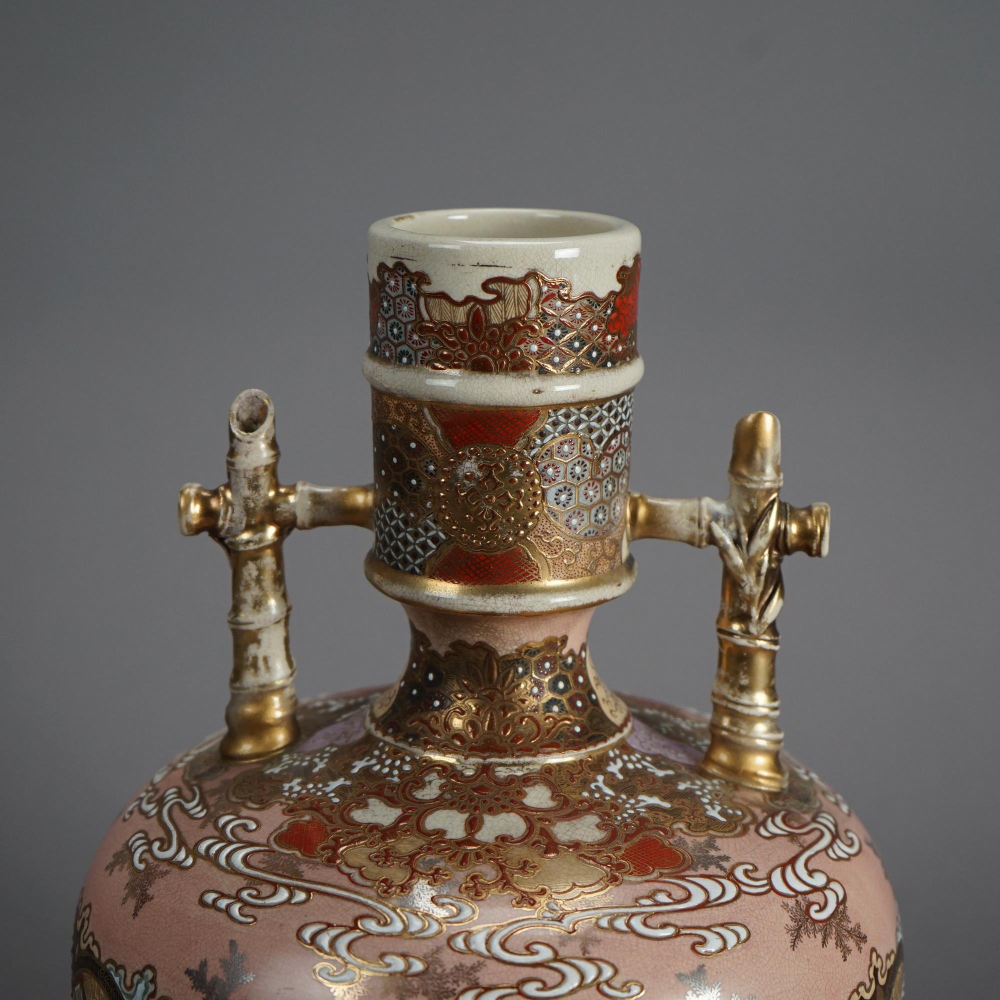 20th Century Antique Japanese Satsuma Meiji Pottery Bottle Vase C1910 For Sale
