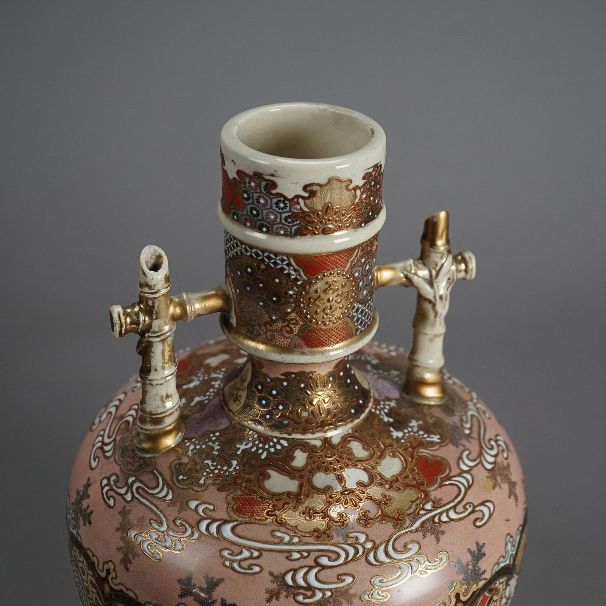 Antique Japanese Satsuma Meiji Pottery Bottle Vase C1910 For Sale 1