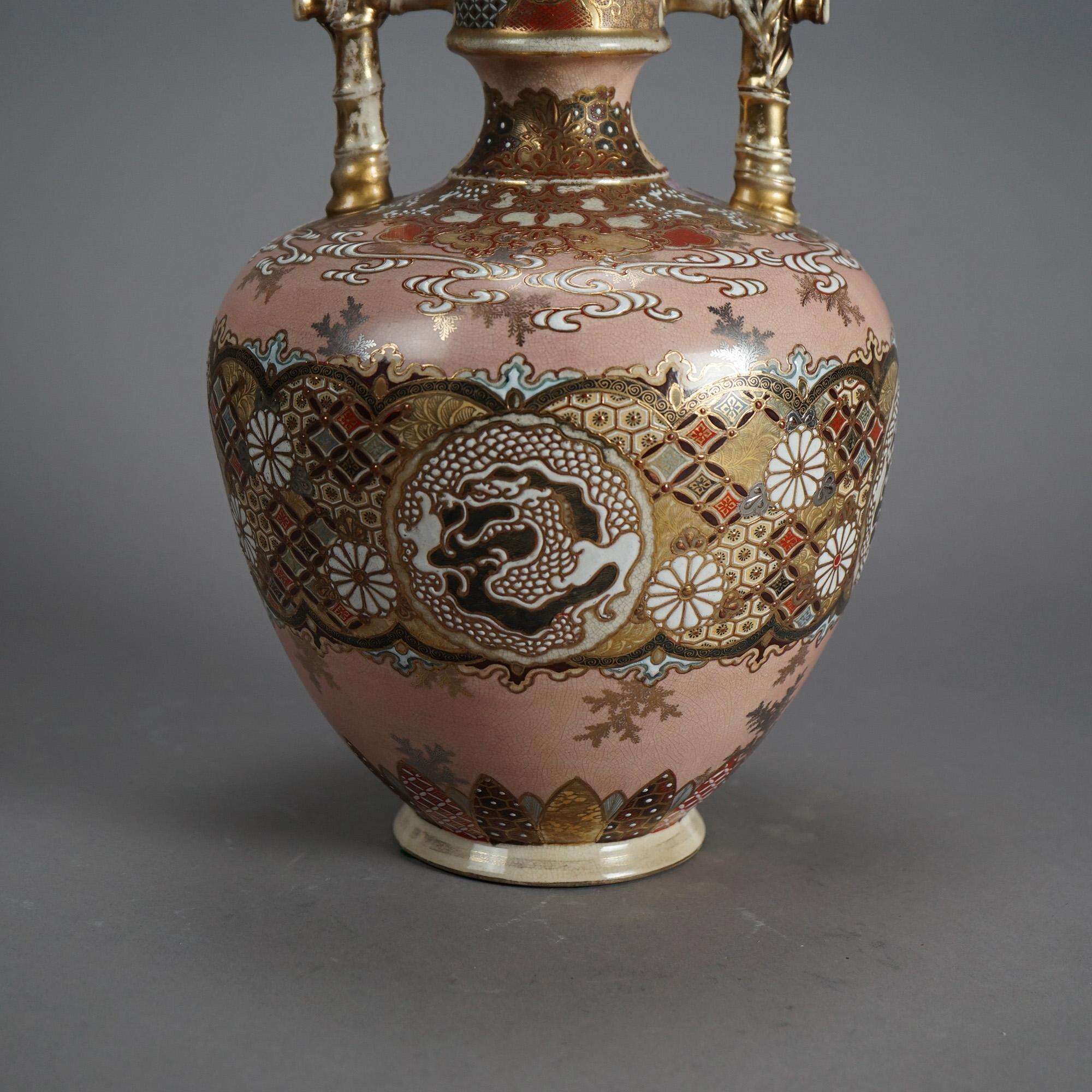 Antique Japanese Satsuma Meiji Pottery Bottle Vase C1910 For Sale 2