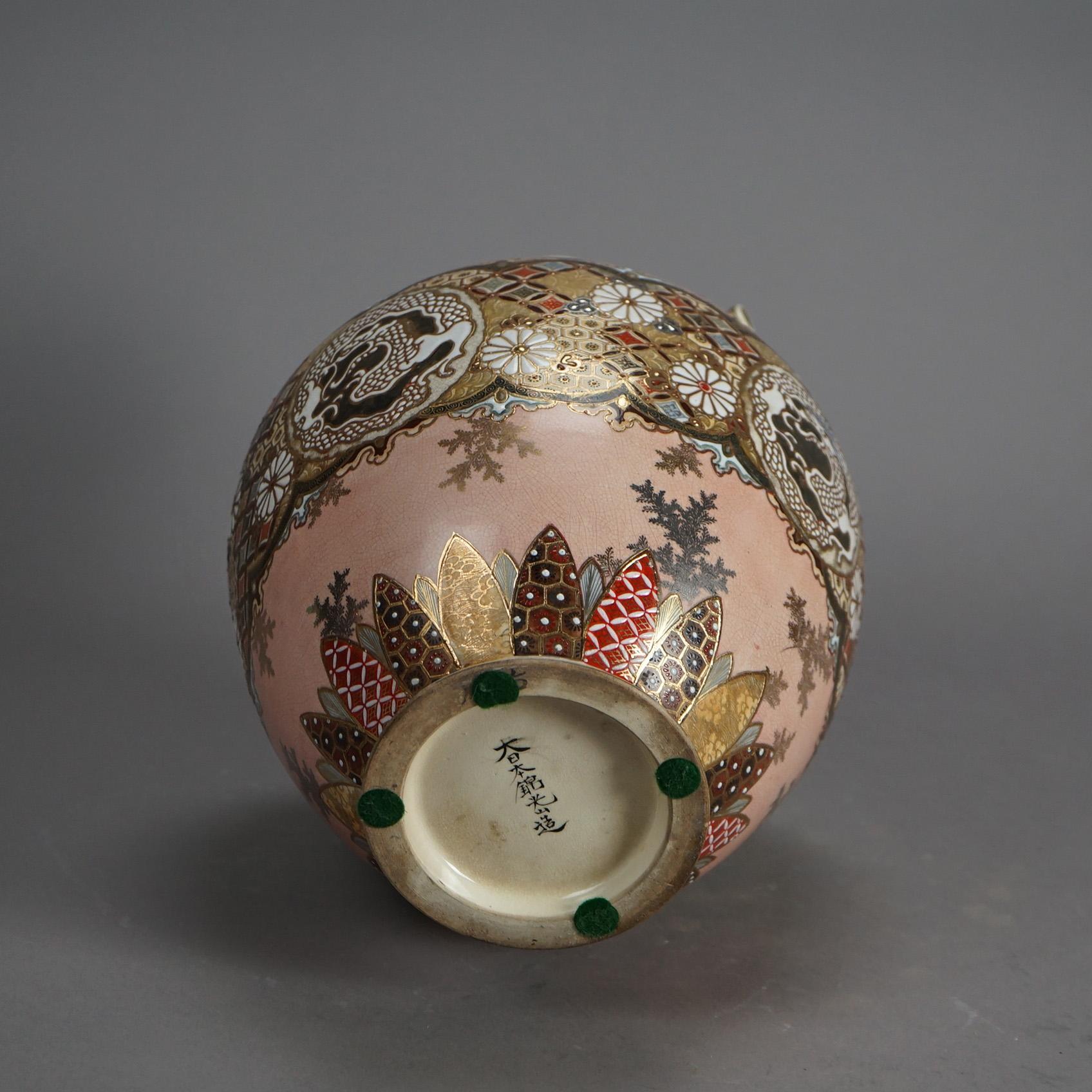 Antique Japanese Satsuma Meiji Pottery Bottle Vase C1910 For Sale 3