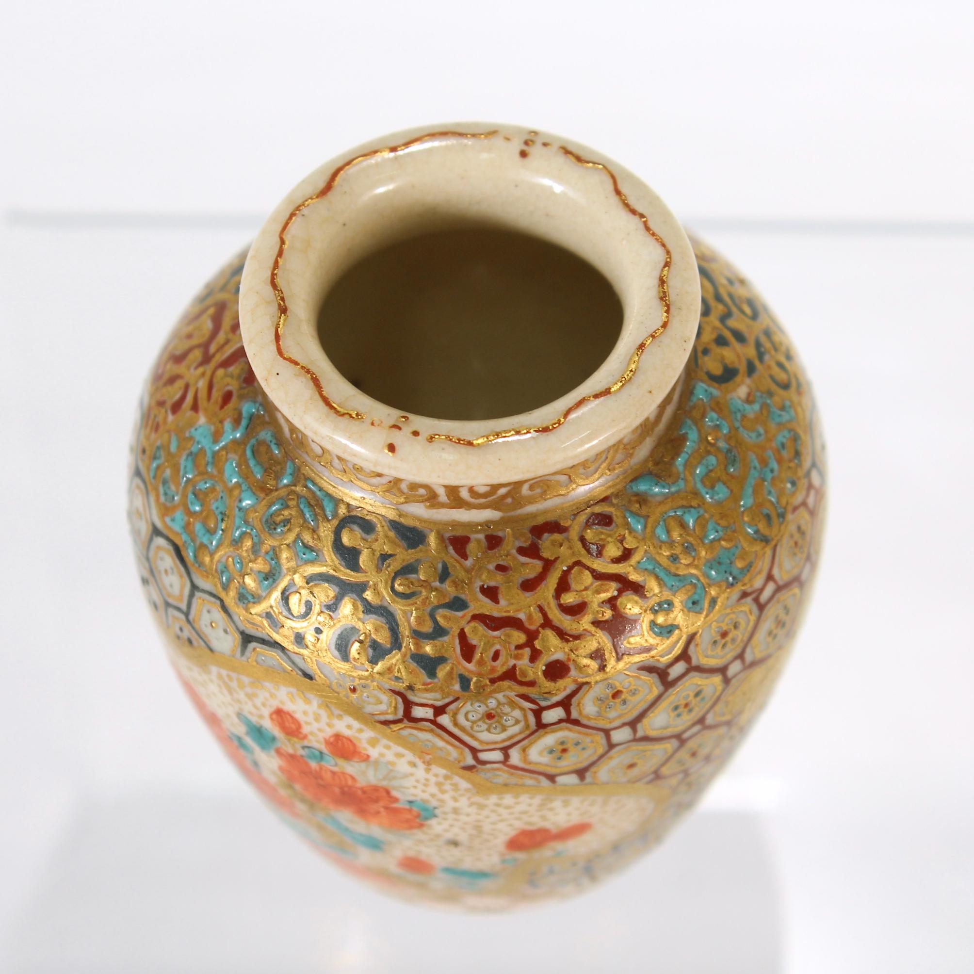 Meiji Antique Japanese Satsuma Miniature Cabinet Vase For Sale