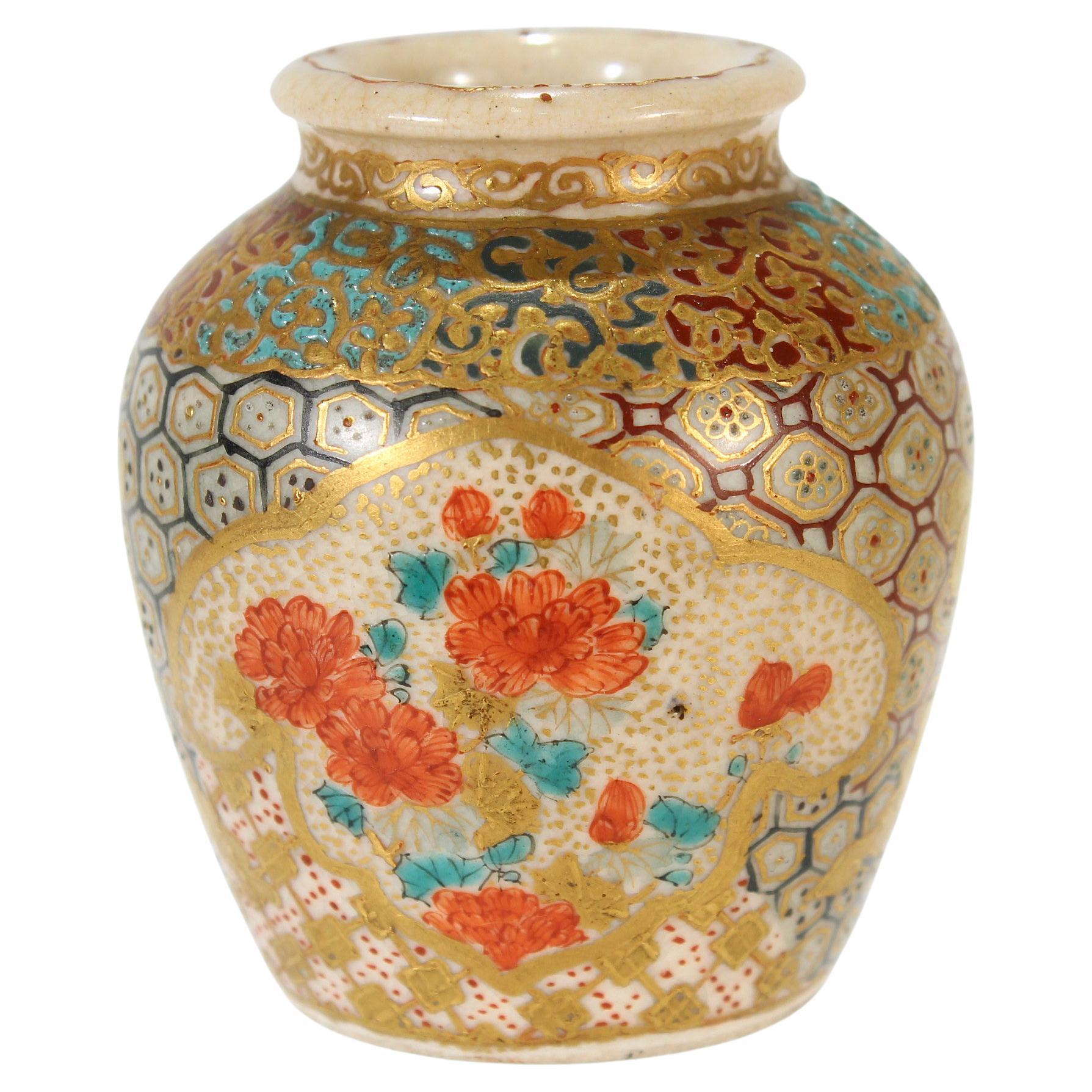 Antique Japanese Satsuma Miniature Cabinet Vase For Sale