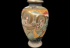 Antique Japanese Satsuma Moriage Vase with Gilded Enamels