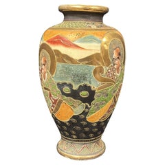Antique Japanese Satsuma Moriage Vase with Gilded Enamels