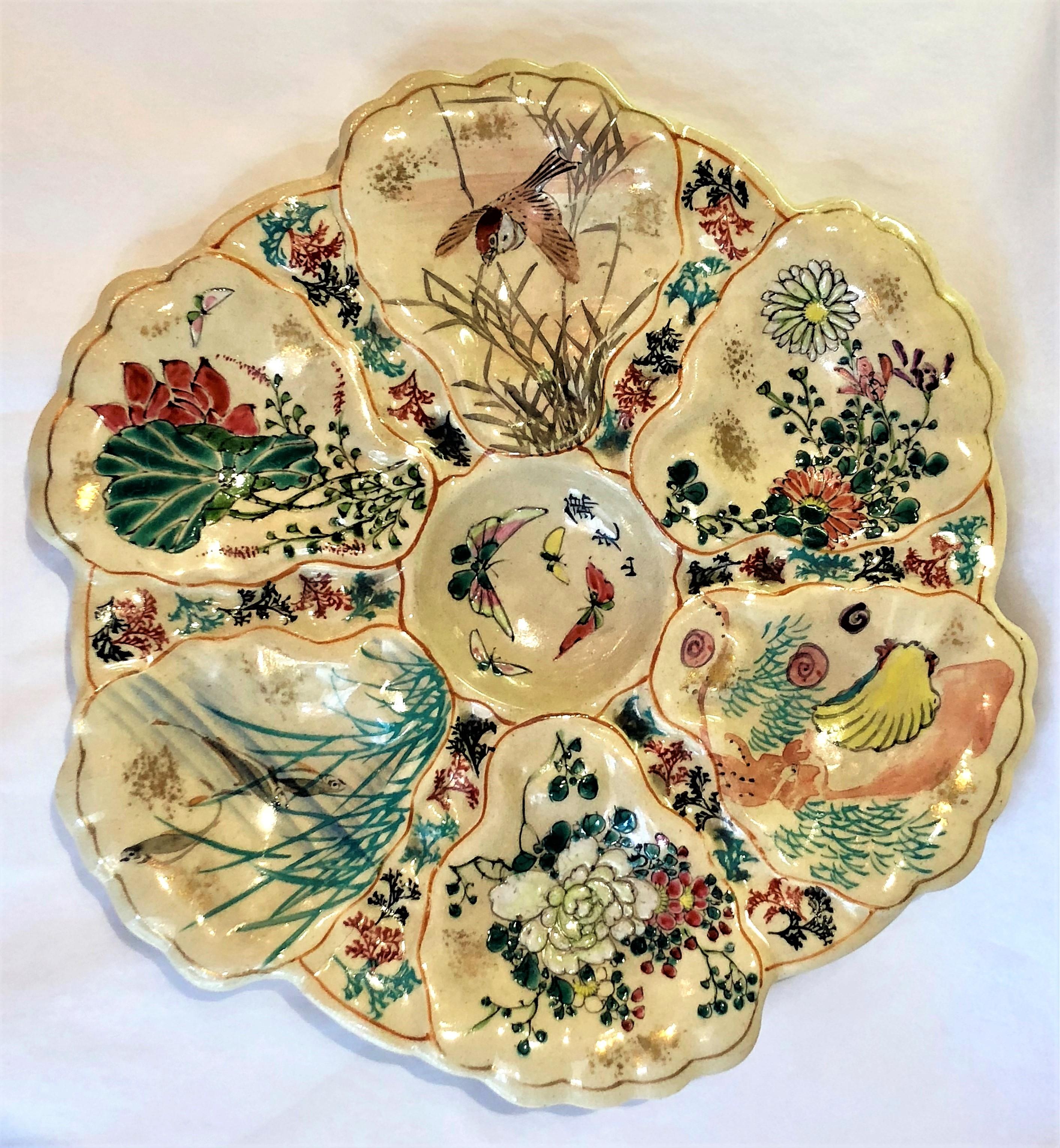 Antique Japanese Satsuma porcelain oyster plate, circa 1880.