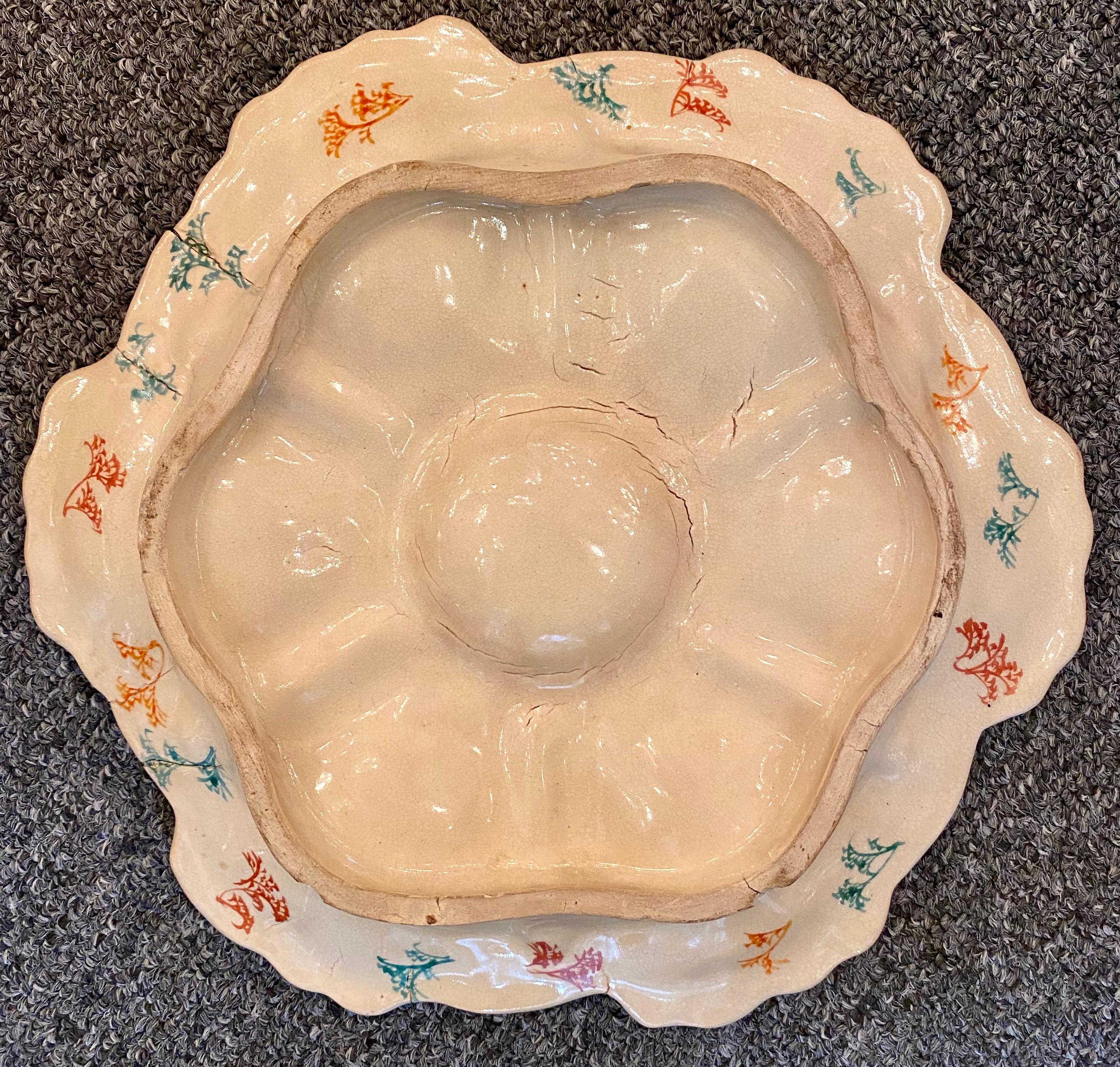 Antique Japanese Satsuma Porcelain Oyster Plate w/ Birds & Sea Life, Circa 1890 2