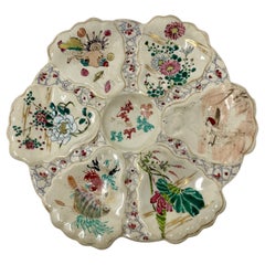 Antique Japanese Satsuma Porcelain Pastel & Ivory Painted Oyster Plate, Ca. 1890